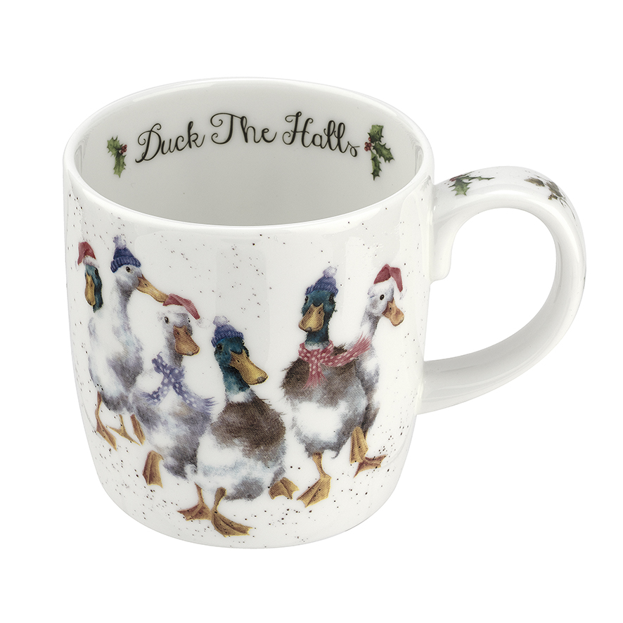 Wrendale Becher Weihnachten "Duck the halls",  Motiv Entenschaar mit Mützen, 0,31 L