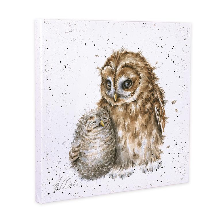 Wrendale Leinwand medium, Aufdruck Eule kuschelt mit Eulenbaby, "Owl-Ways by your Side", 50x50 cm