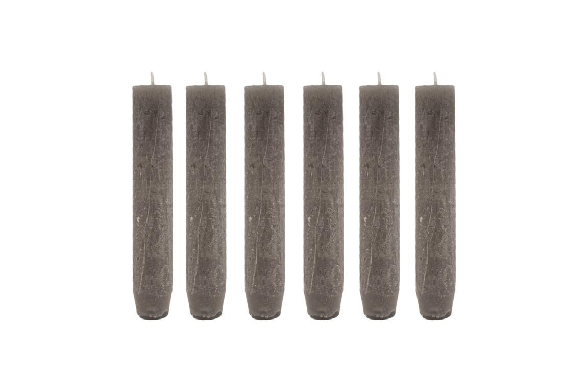 Kerze, Stabkerze, Tafelkerze S, 6er Set Grau meliert, D 2,5 cm x 14 cm