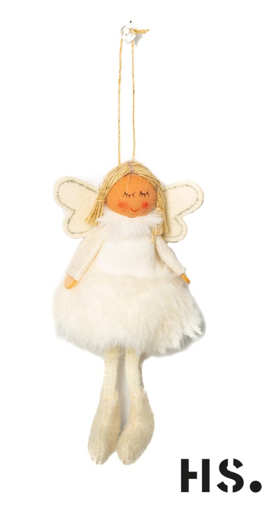 Kleiner Engel aus Stoff, zum Aufhängen, 9x5x15cm, Farbe Weiß
