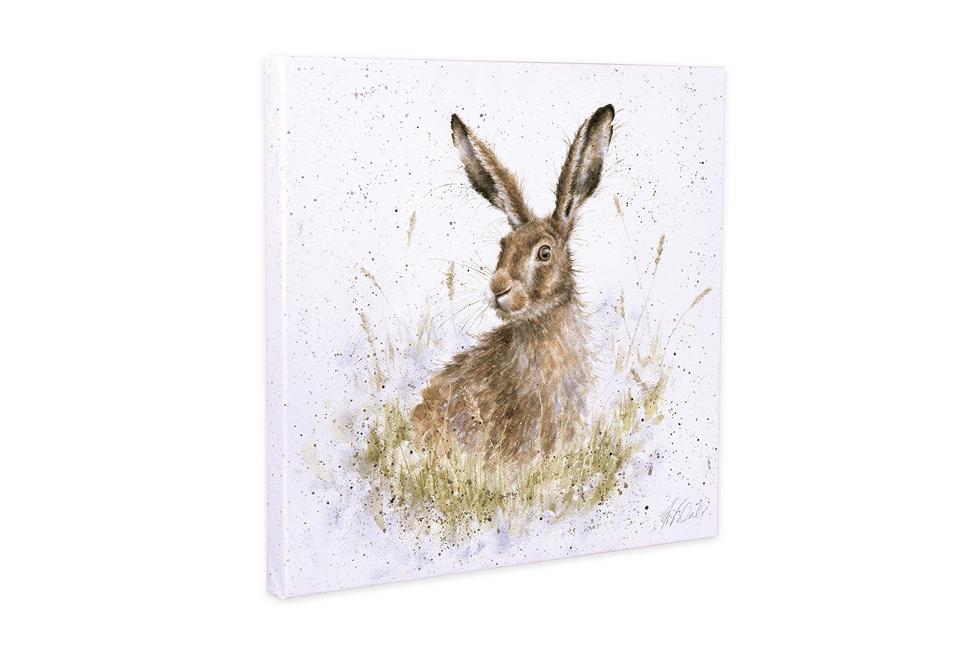 Wrendale Leinwand klein, Aufdruck Hase auf Blumenwiese, "Into The Wild", 20x20 cm