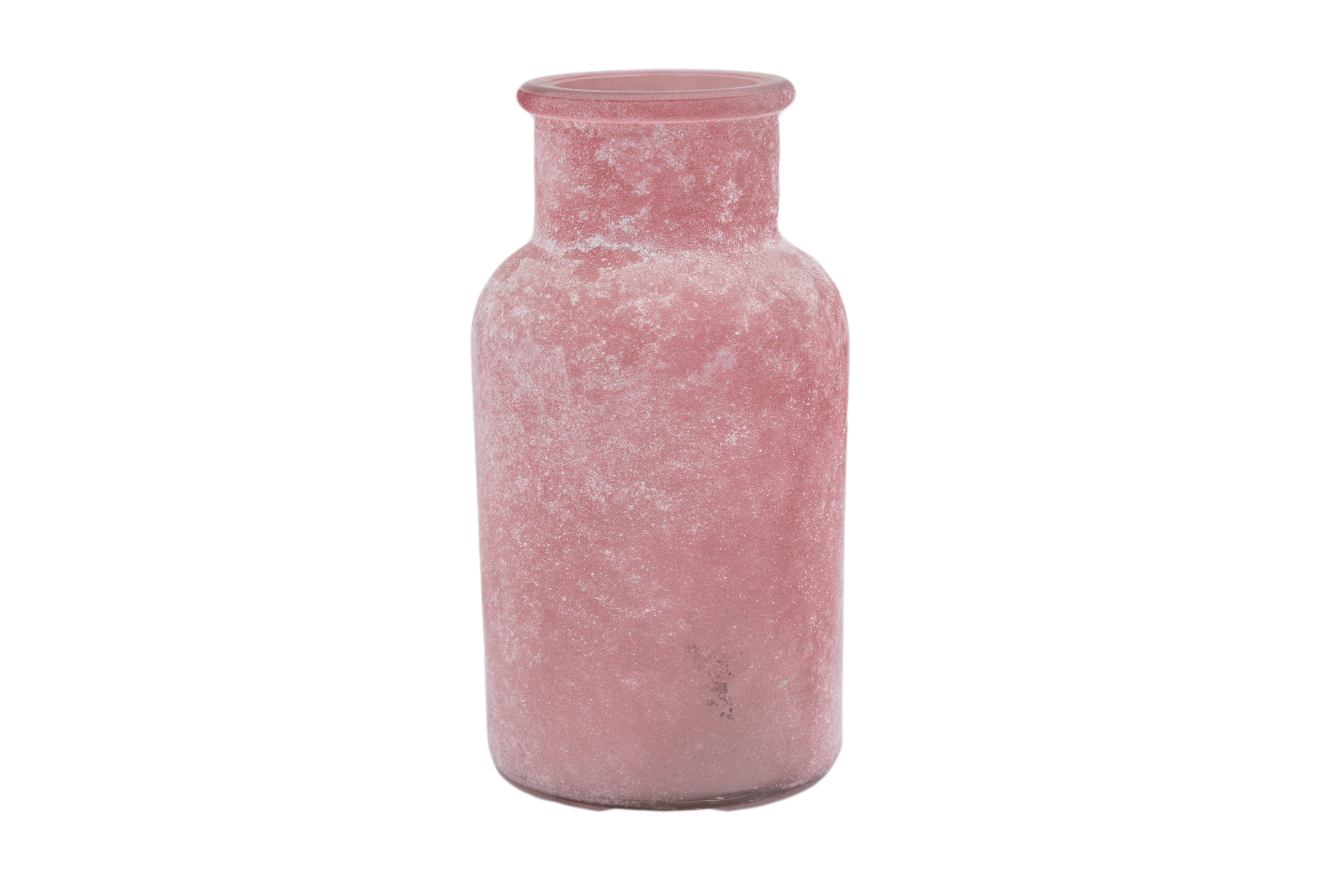 Glasvase, Glasflasche, gefrostet, geeist, rosa, 13x7 cm