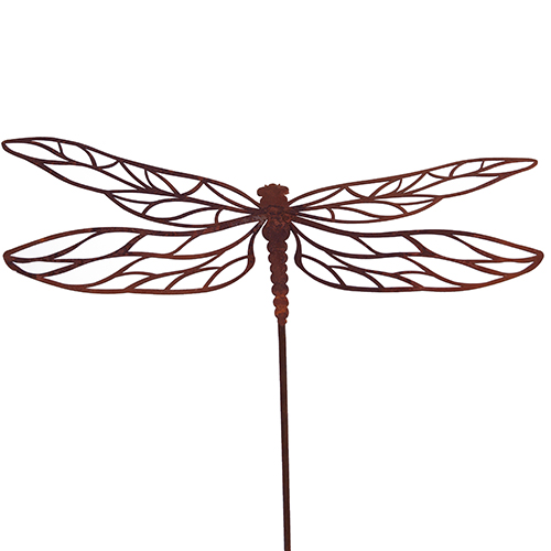 Libelle auf Stab mit Ausschnitten,Edelrost, Rost Deko, 120 cm