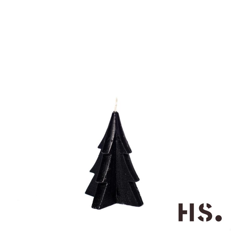 Kerze in Tannenbaumoptik M , schwarz, 9 x9 x 12 cm, Brenndauer 8 Stunden