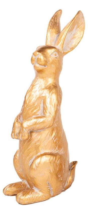 Hase M, sitzt auf Hinterläufe und spitzt die Ohren, gold, 7x5x20 cm