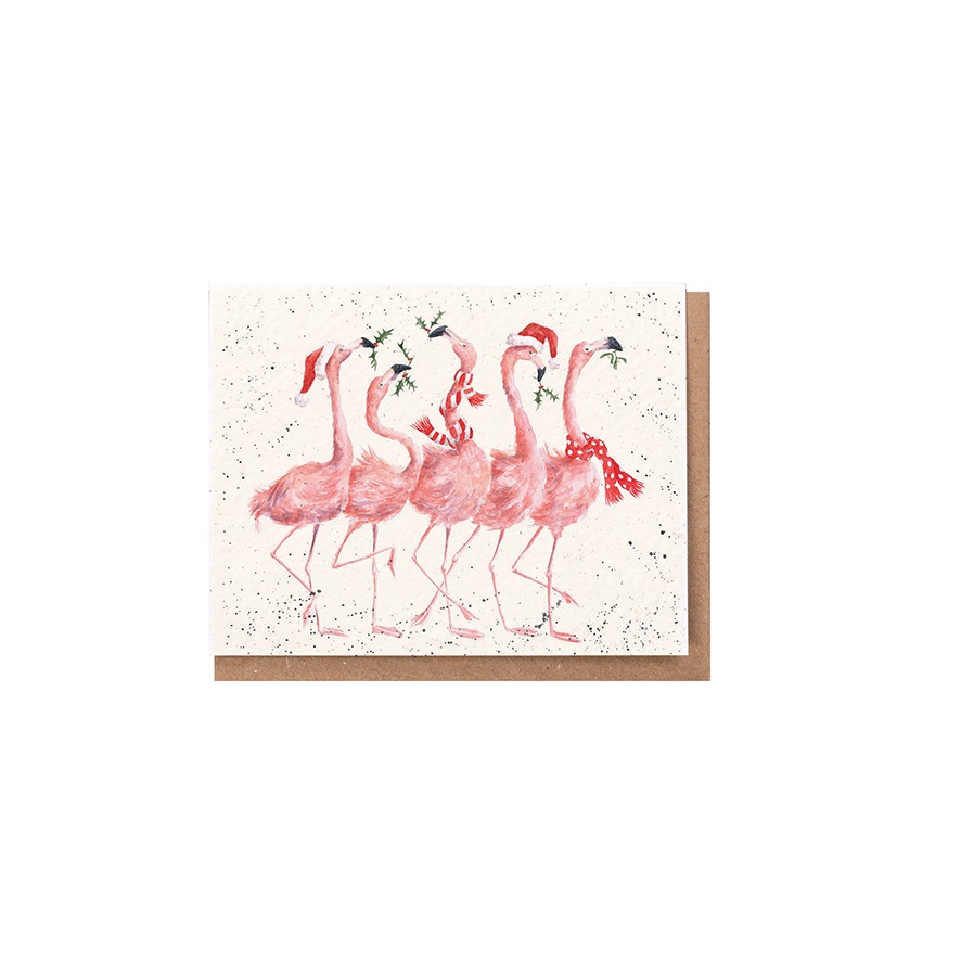 Wrendale Mini-Weihnachtskarte mit Umschlag, Motiv Flamingos "Flamingle Bells"