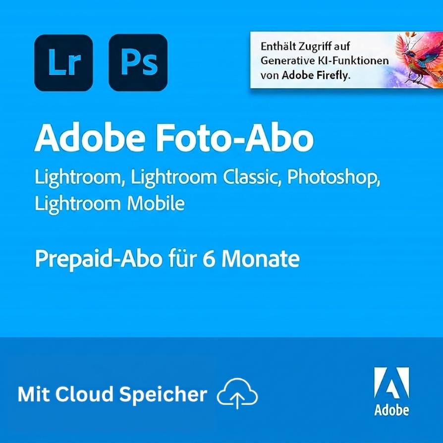 Adobe Creative Cloud Foto-Abo für 6 Monate | inkl. 1 TB | Photoshop + Lightroom | Win/MAC