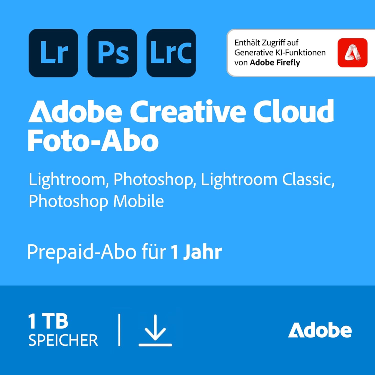 Adobe Creative Cloud Foto-Abo für 1 Jahr | 1TB Speicher | Photoshop + Lightroom | Win/MAC | Volumenlizenz Adobe Creative Cloud Foto-Abo für 1 Jahr | 1TB Speicher | Photoshop + Lightroom | Win/MAC | Volumenlizenz