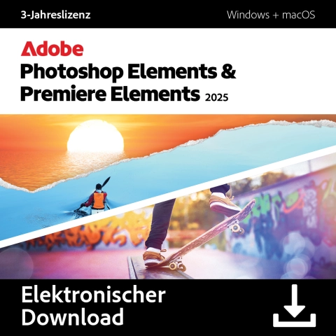 Adobe Photoshop Elements + Premiere Elements 2025 Windows & MacOS | 1 Gerät - 1 Jahr | Volumenlizenz
