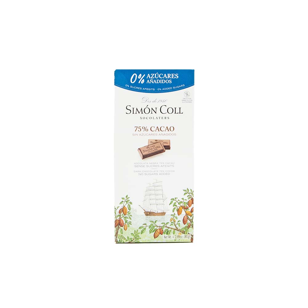 Simon Coll dunkle Schokolade 75% - ohne Zuckerzusatz, 85 g
