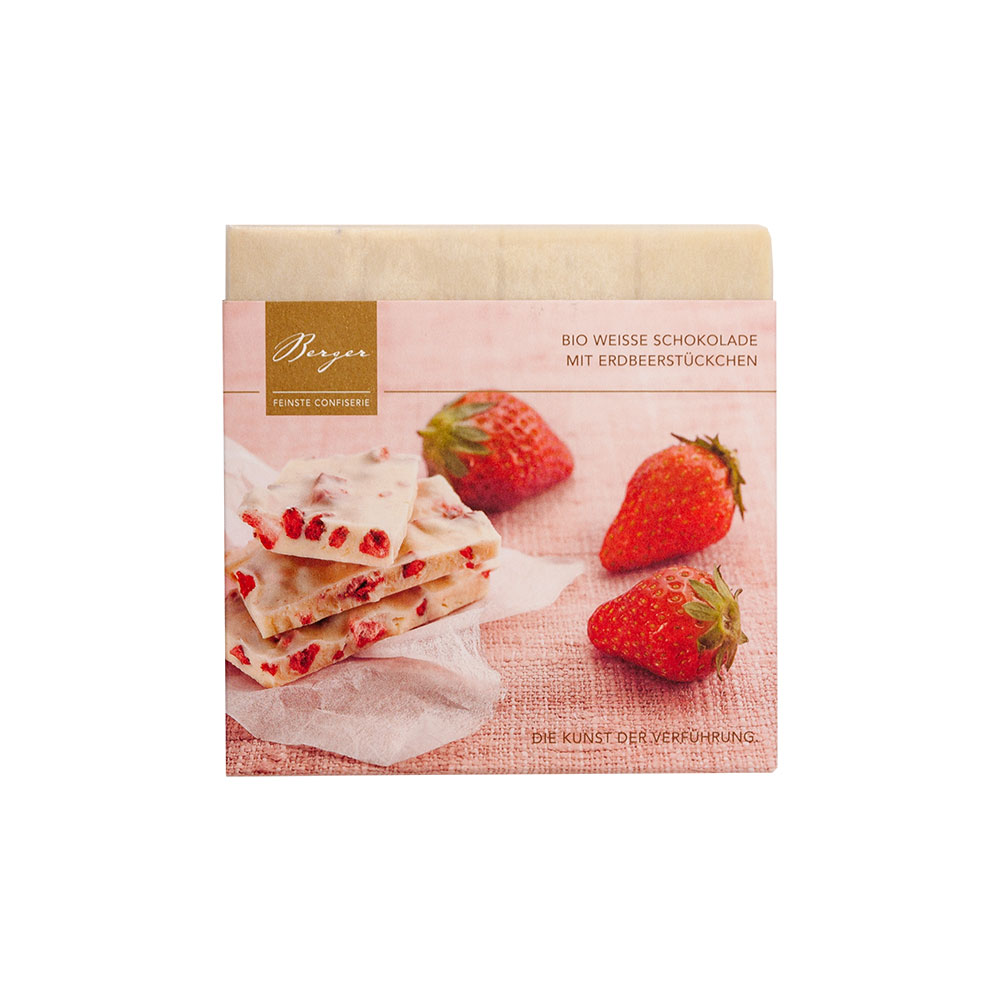 Berger | BIO Weiße Schokolade mit Erdbeerstücken, 90 g