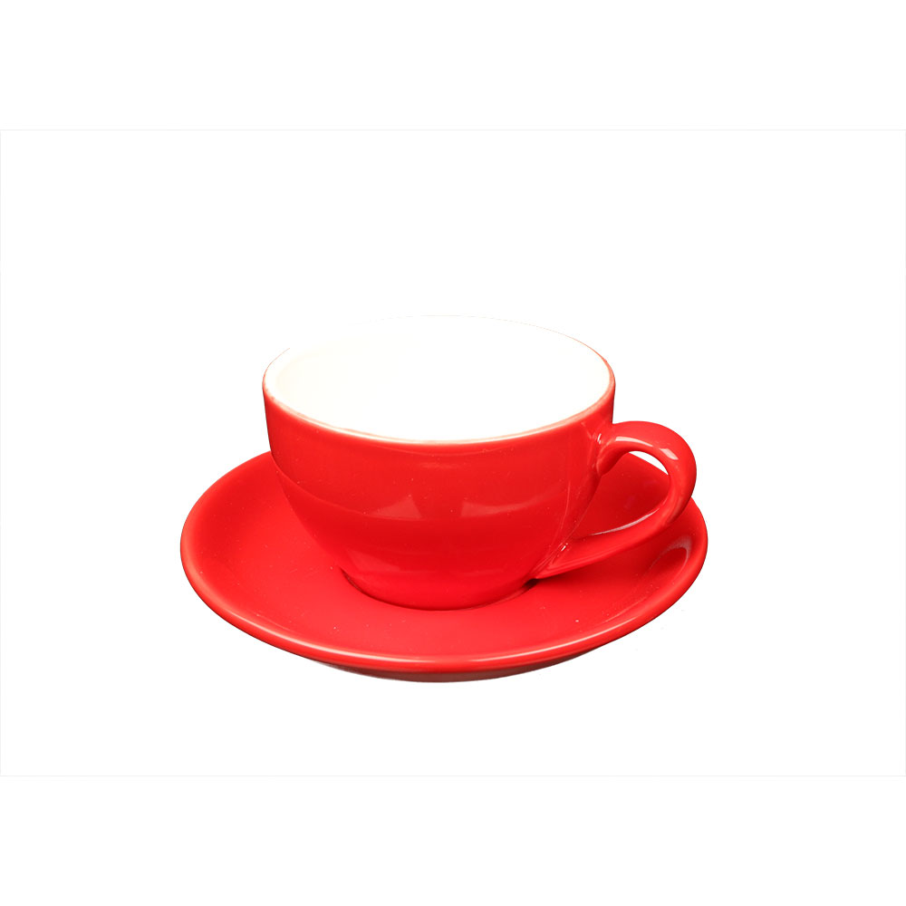 Teetasse und Untertasse aus rot glasiertem Porzellan, 170 ml 