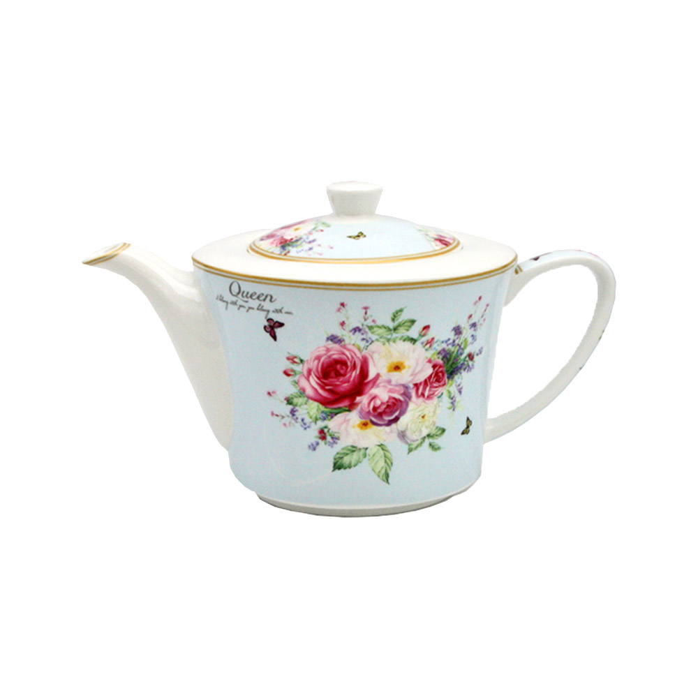 Teekanne “Queen” aus Porzellan mit Rosenmotiven 