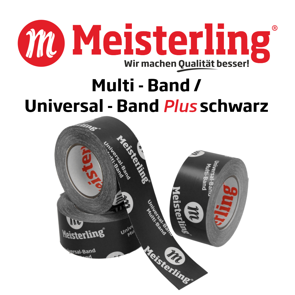 Meisterling Multi - 3D-Band - UV Plus zur dauerhaften Verklebung von Unterdeck-, Unterspann-, Dampfsperr-, Dampfbrems-, Luftdichtbahnen und Konvektionssperren für luftdichte und winddichte Anschlüsse.