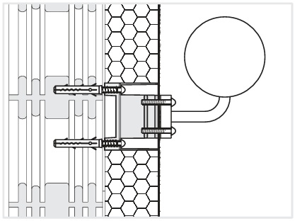 Illustration der Befestigung von Außenlampen mit der Universalmontageplatte UMP-ALU-Z-TZ