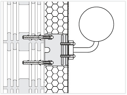 Illustration der Befestigung von Außenlampen mit der Universalmontageplatte UMP-ALU-Q-R