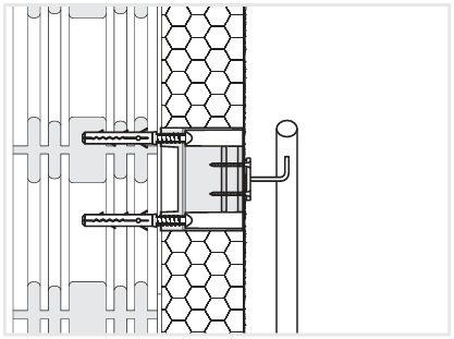Illustration der Befestigung von Handläufen und Geländern mit der Universalmontageplatte UMP-ALU-Z-TZ
