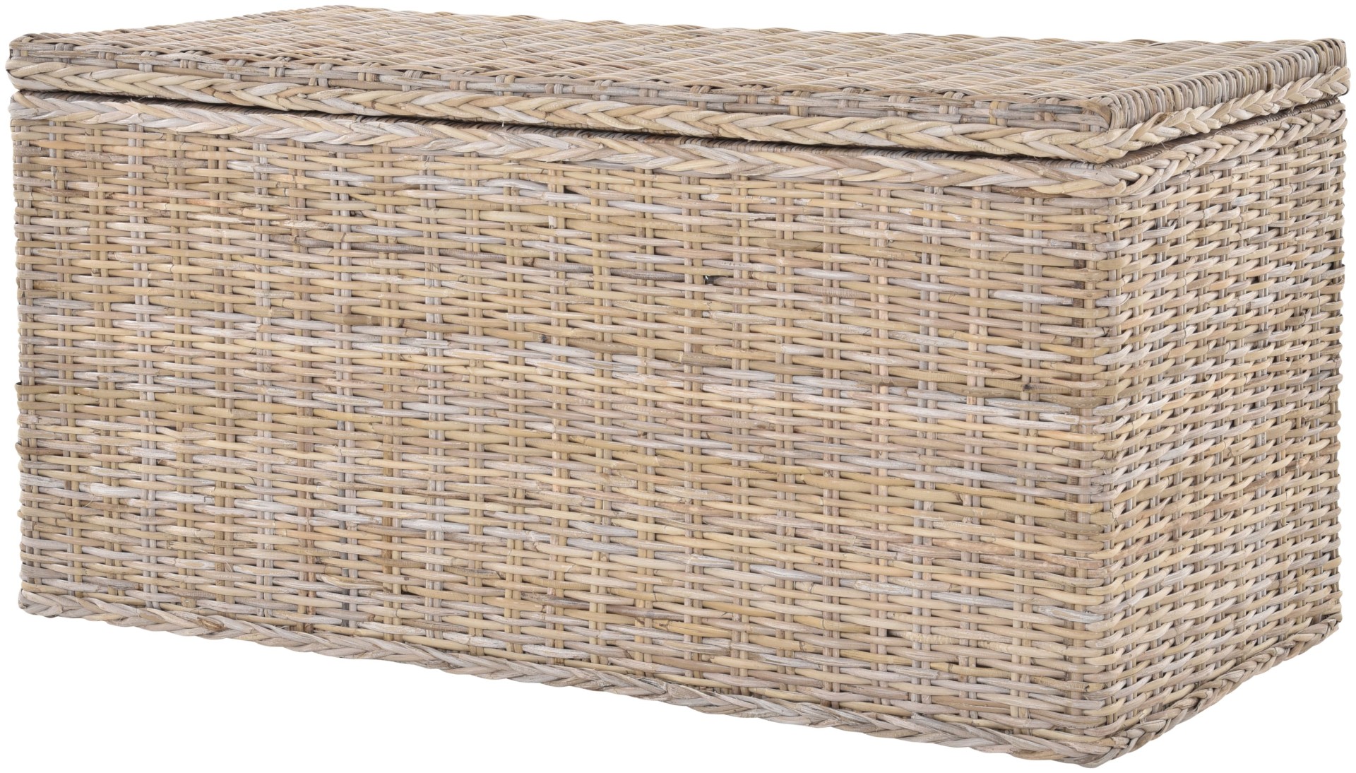 Große Rattantruhe mit Deckel rechteckig Weiss Krines Home
