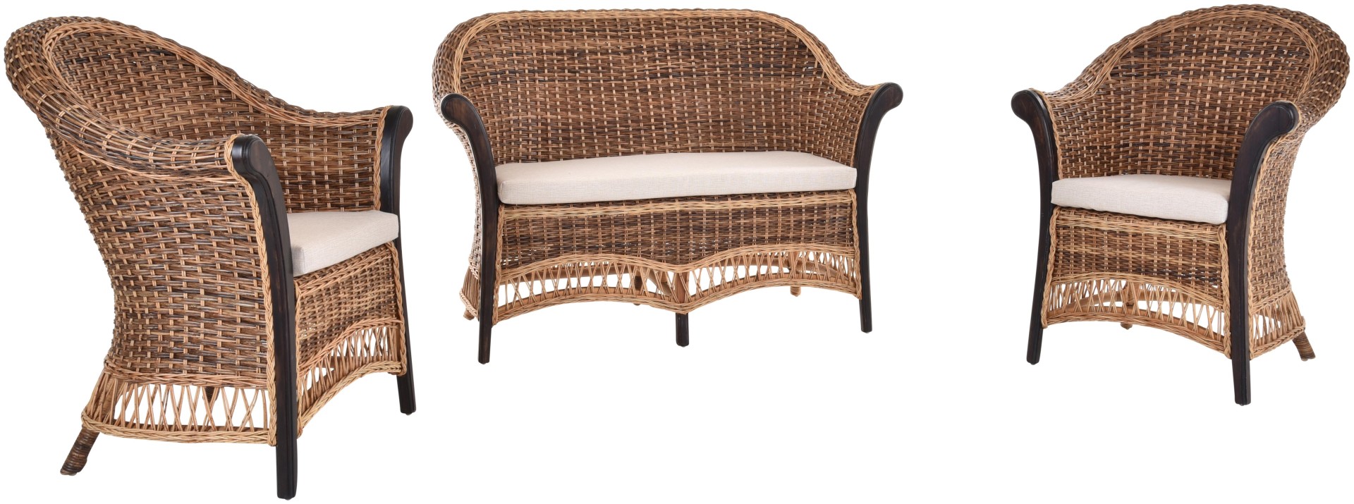 Rattanmöbel Innenbereich Set 3Teilig Braun Krines Home