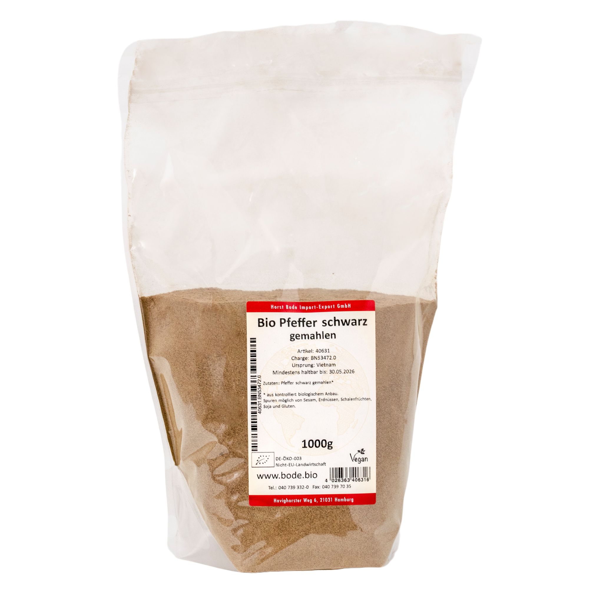 Pfeffer schwarz gemahlen bio 1kg