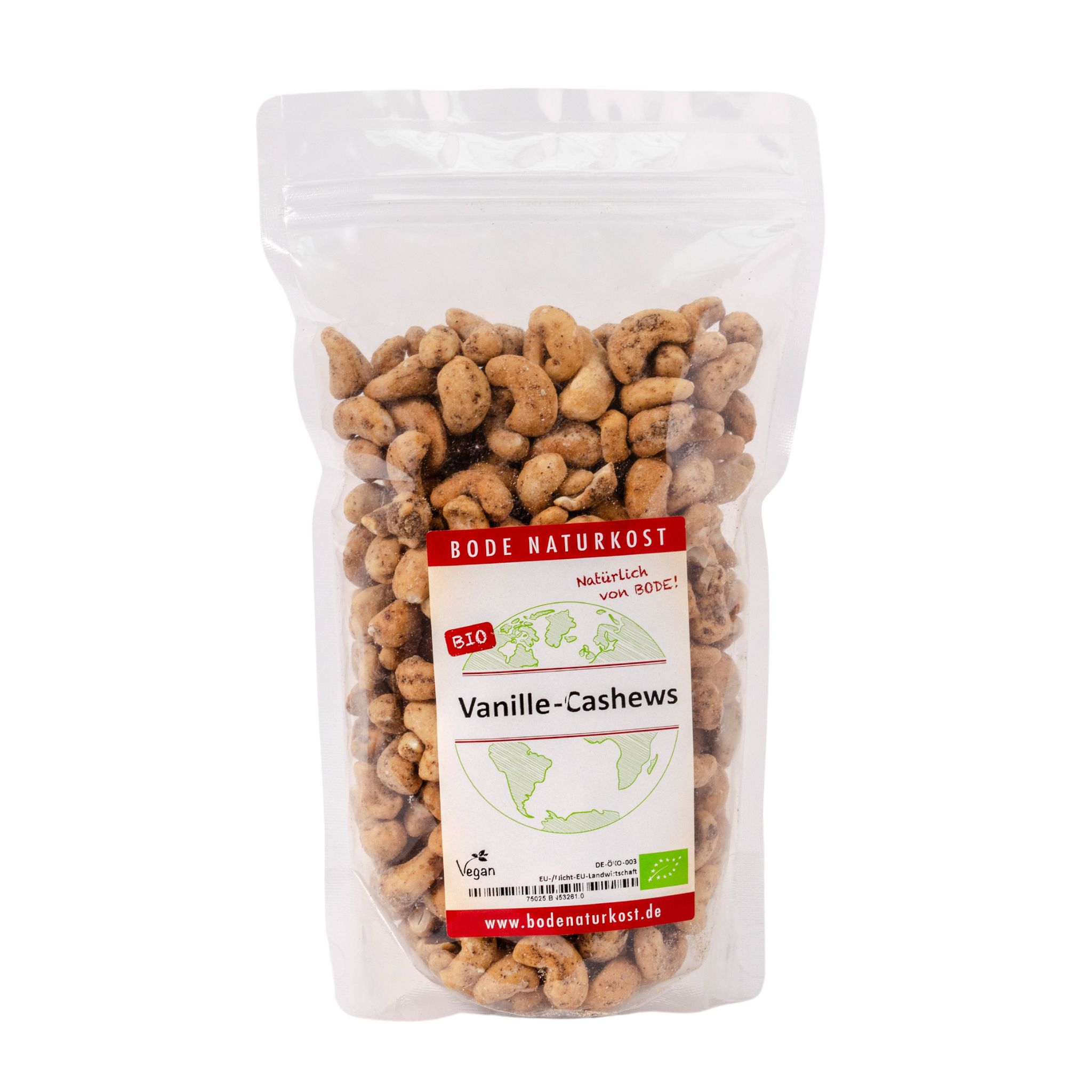 Vanille-Cashews -geröstet leicht gesüßt mit Vanille bio gartenkompostierbarer Beutel 500g