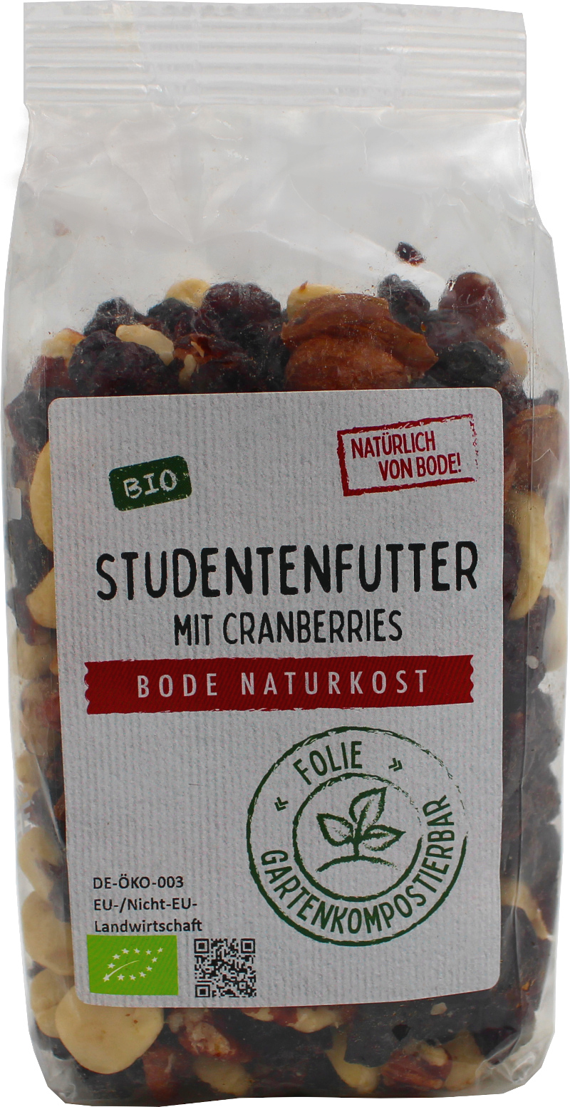 Studentenfutter mit Cranberries bio mit Pekannusskernen, gartenkompostierbarer Btl. 6x250g