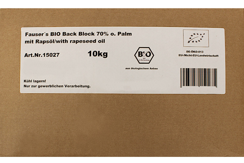 Backmargarine bio, ohne Palmfett, mit Raps 10kg Block FAUSER