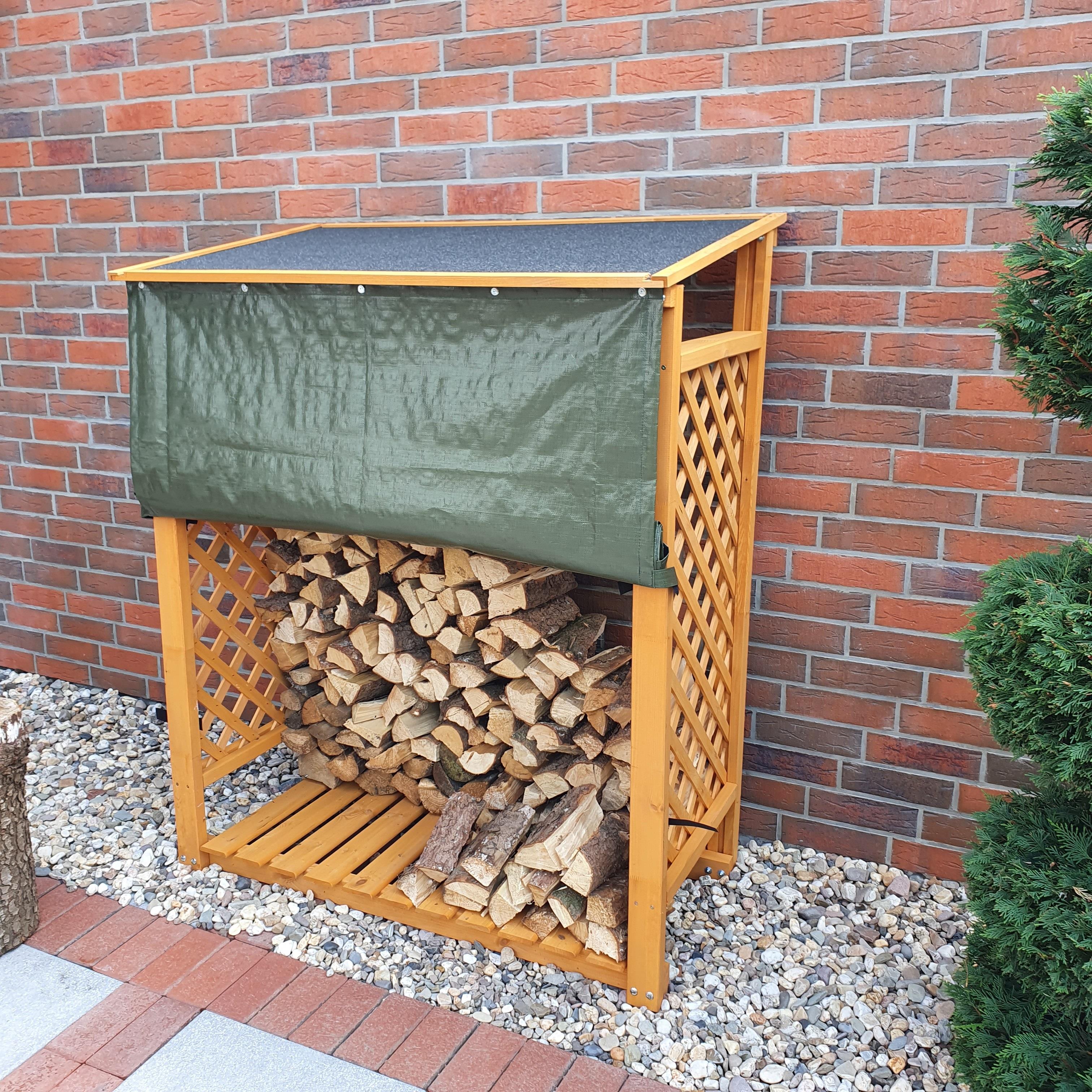 Kaminholz-Speicher 119,5x68x148 cm - inkl. 1xWetterschutz Kiefer honigbraun