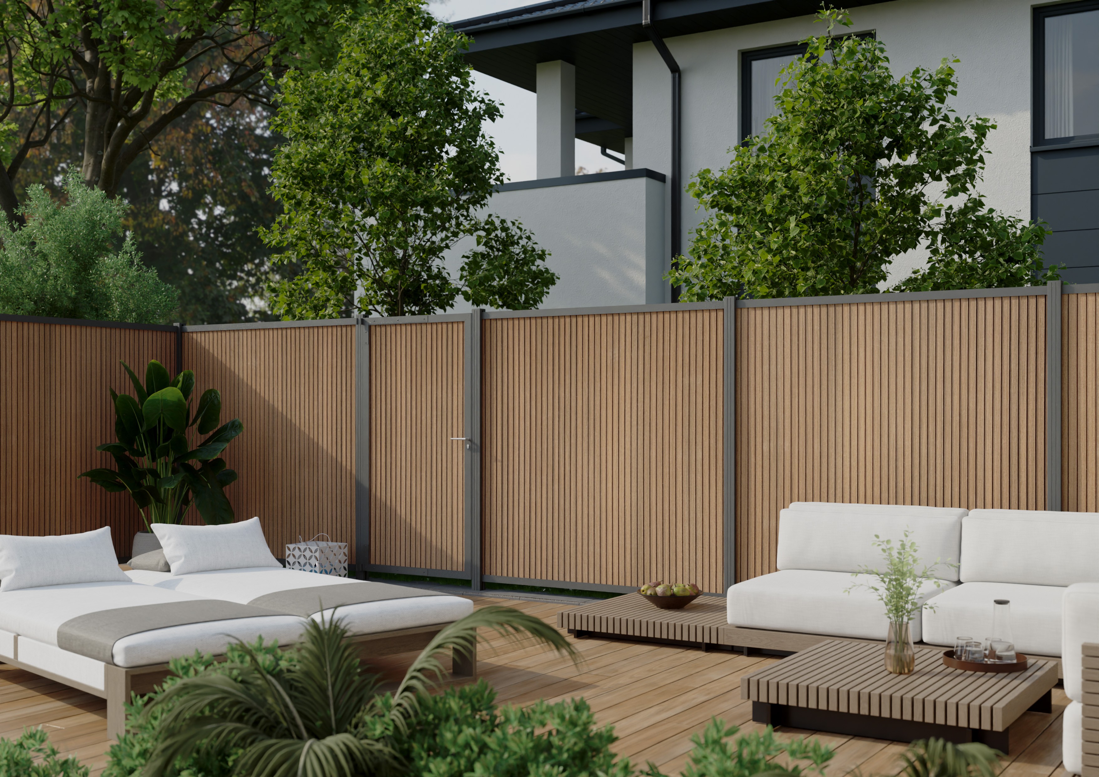 Steckzaun Füllung Santa Ana III braun Vertikal - inklusive Abdeckleiste in anthrazit