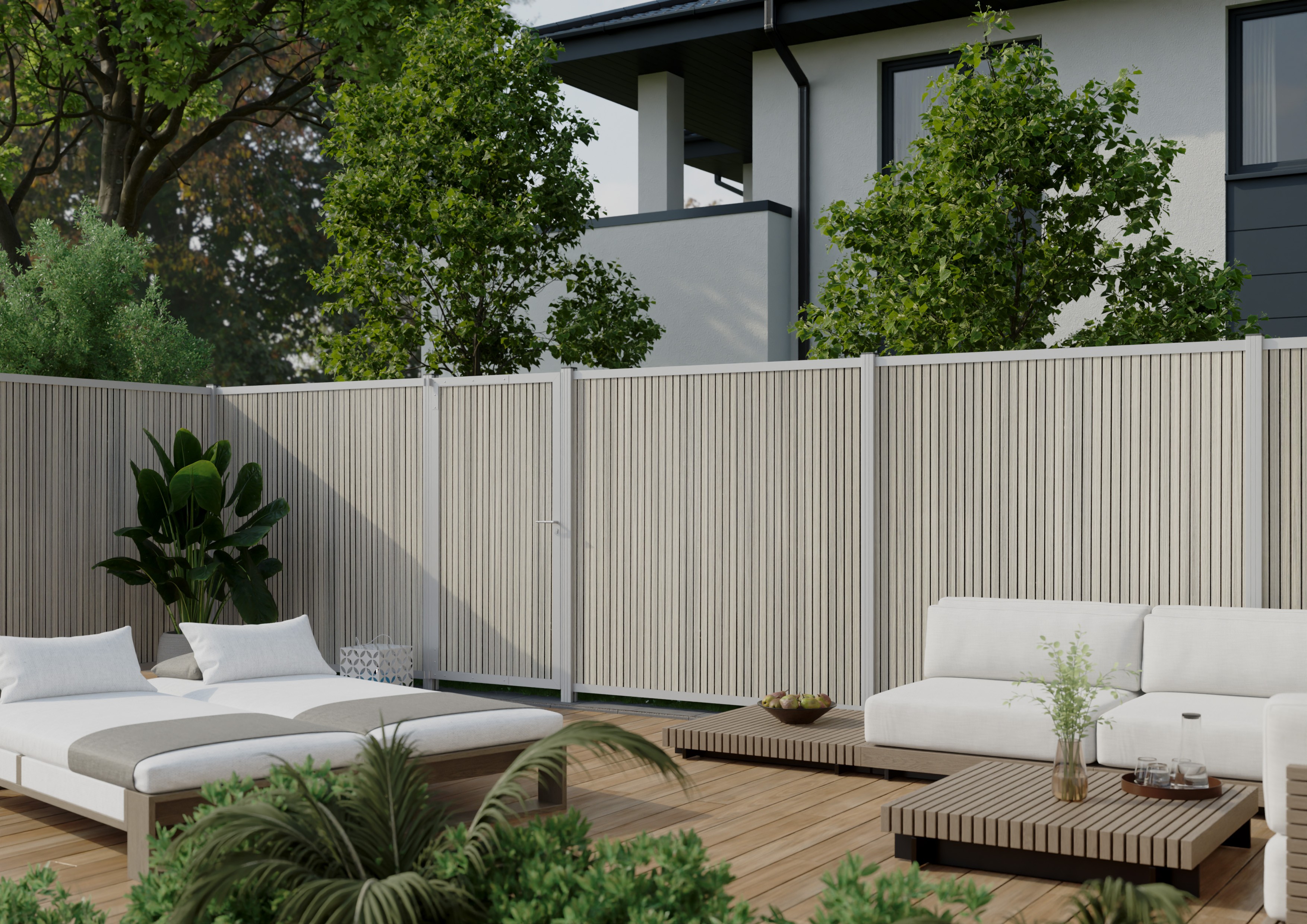 Steckzaun Füllung Santa Ana VI grau Vertikal - inklusive Abdeckleiste in silber