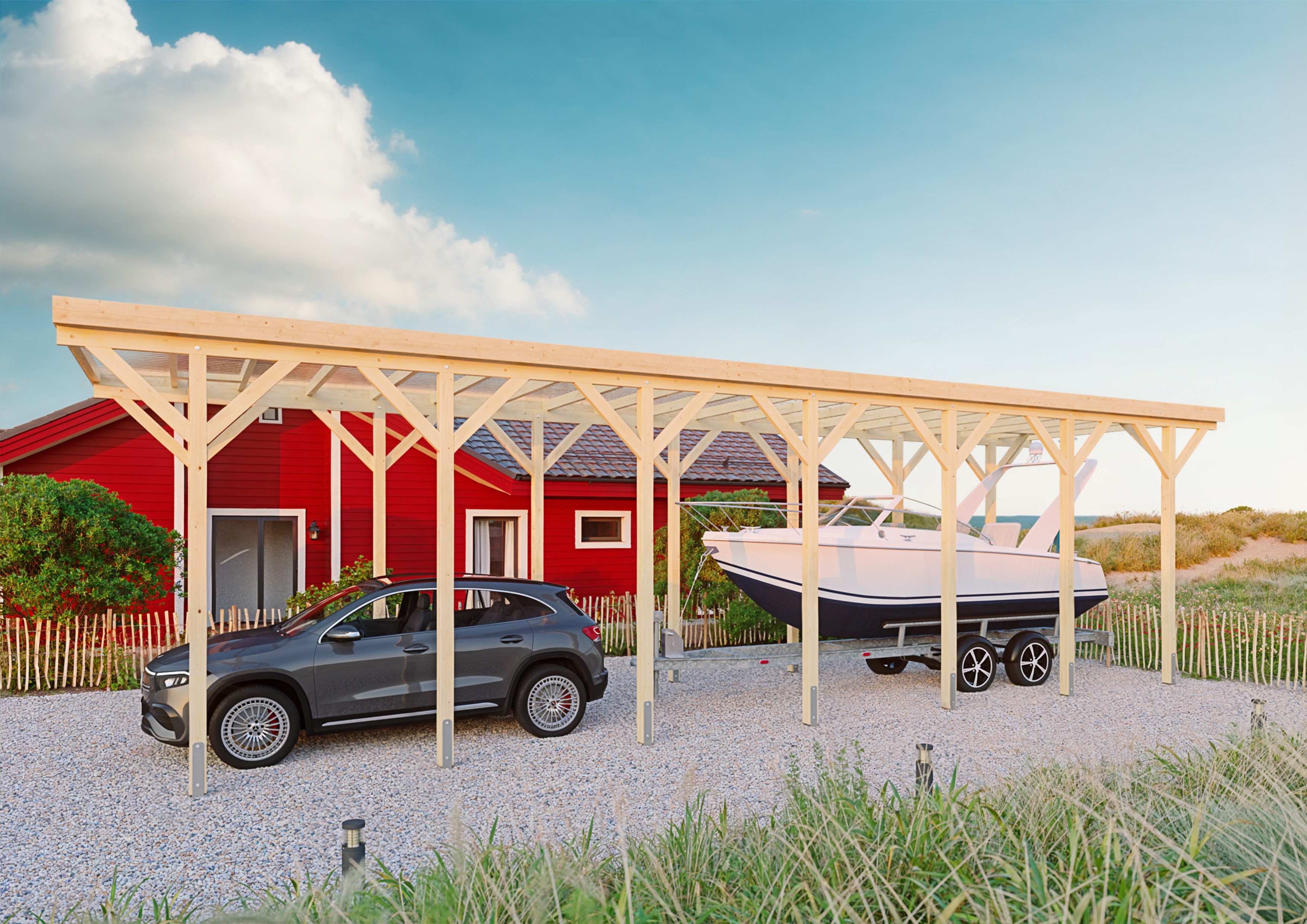 Wohnmobil-Carport Malibu V 3,44x13,50 m - inklusive hochwertigem Stahltrapez
