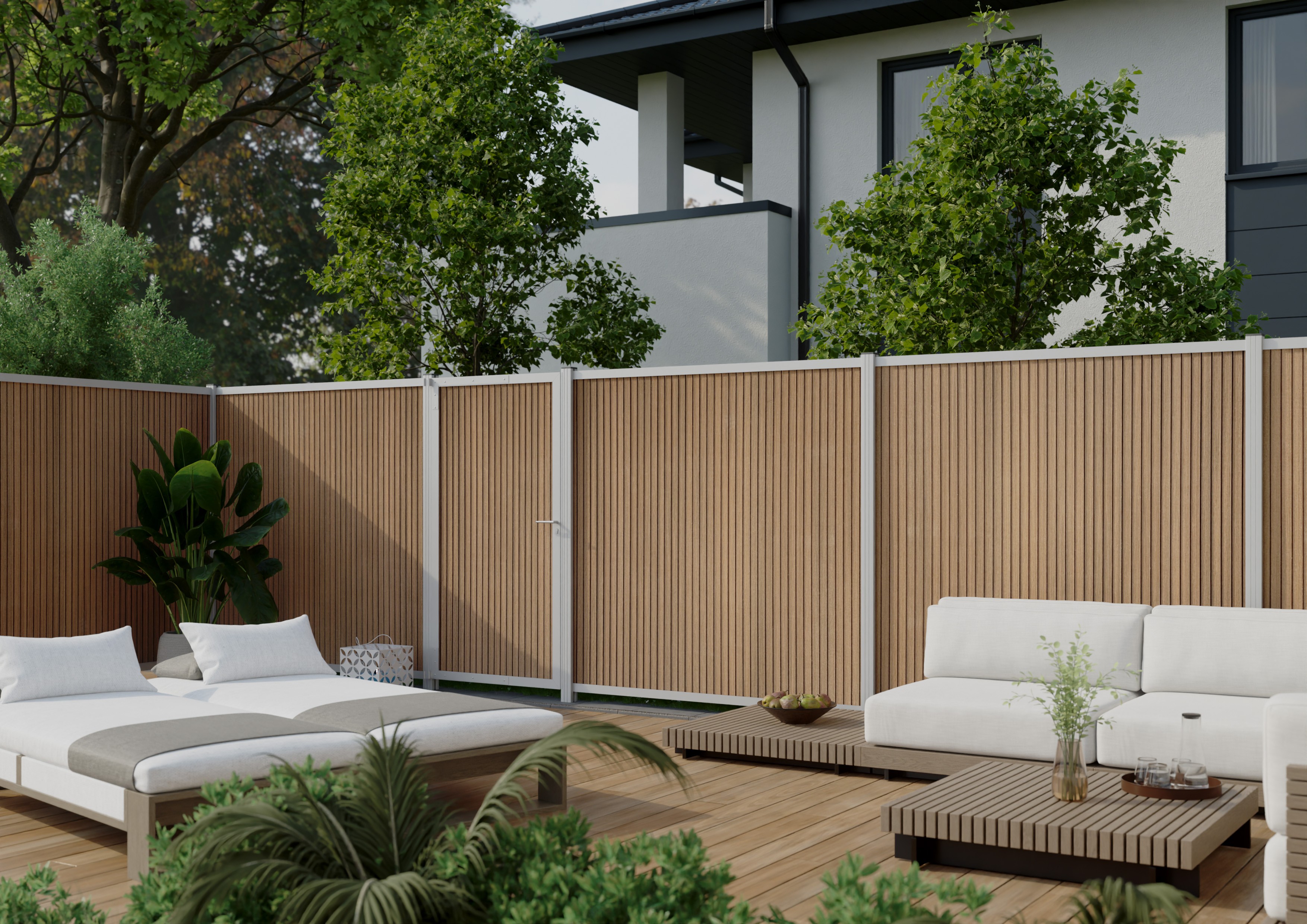 Steckzaun Füllung Santa Ana V braun Vertikal - inklusive Abdeckleiste in silber