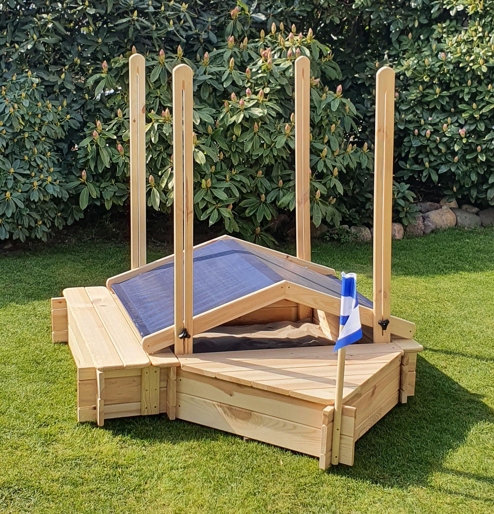 Sandkasten Peter 100x100x132,5 cm - inkl. Sitzbox + Bugbox Kiefer unbehandelt