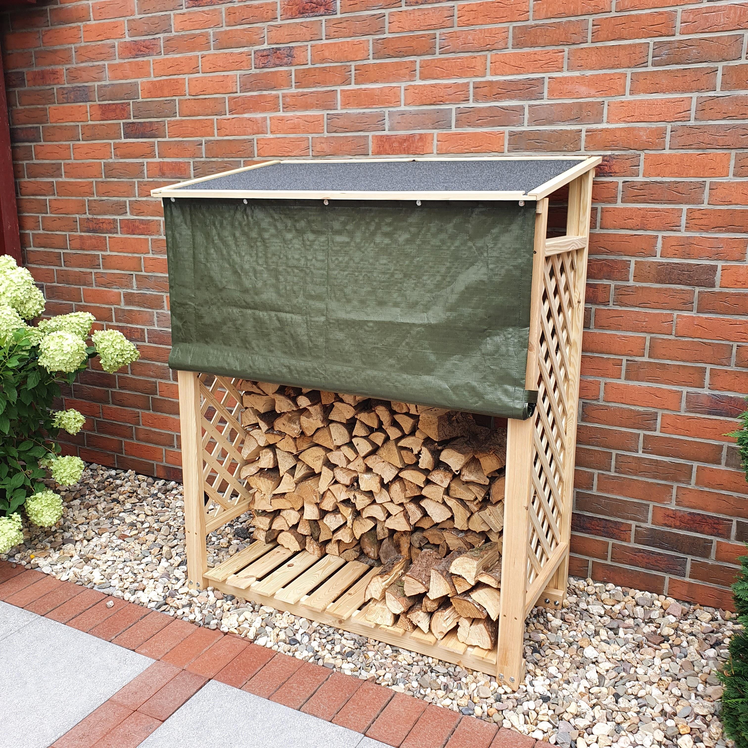 Kaminholz-Speicher 119,5x68x148 cm - inkl. 1xWetterschutz Kiefer unbehandelt