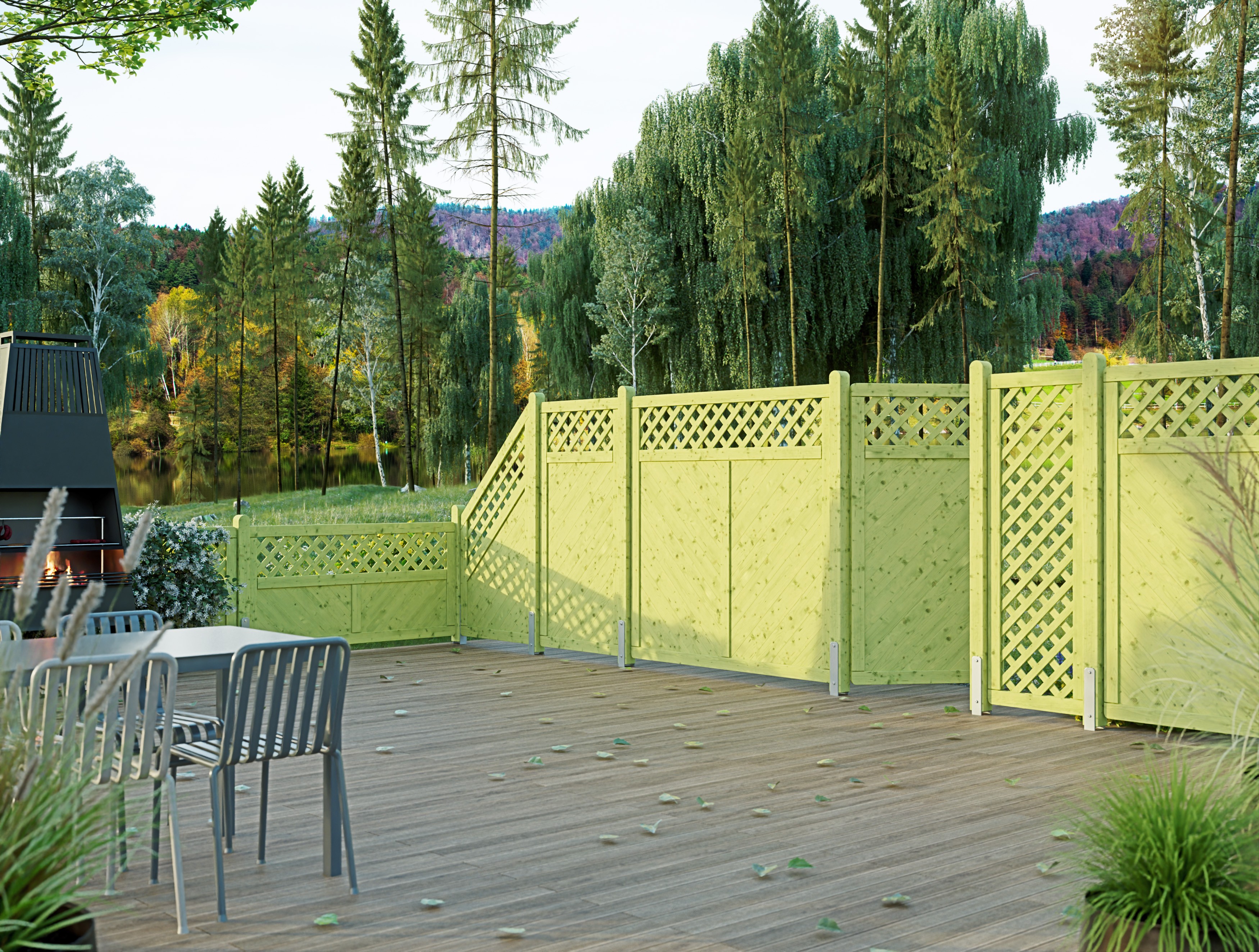 Massivzaun mit Rankgitter 180x180 cm Fichte KDI grün