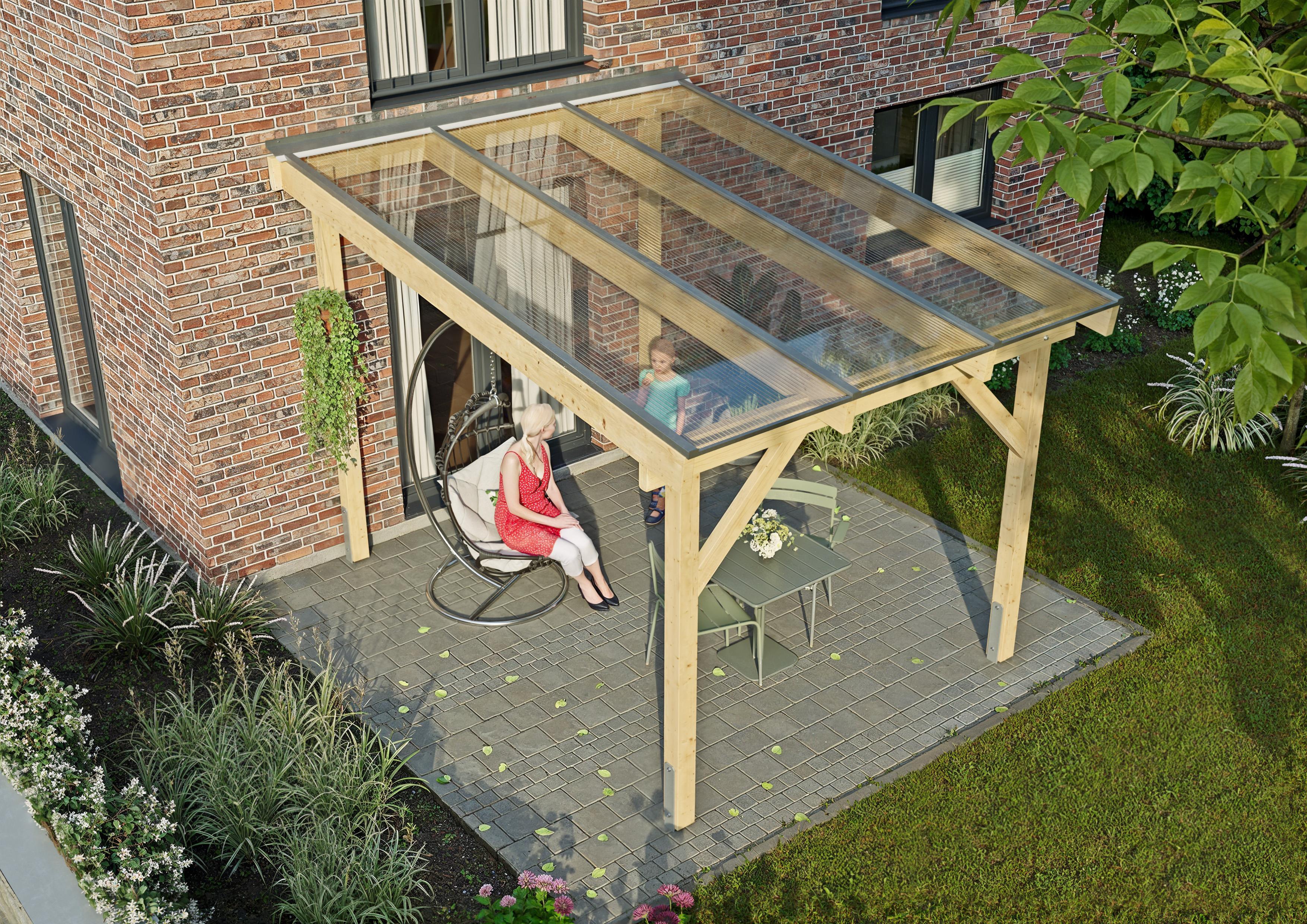 Terrassendach Albany IV 3,08x4,00 m - inklusiv widerstandsfähigem Polycarbonat opal-weiß