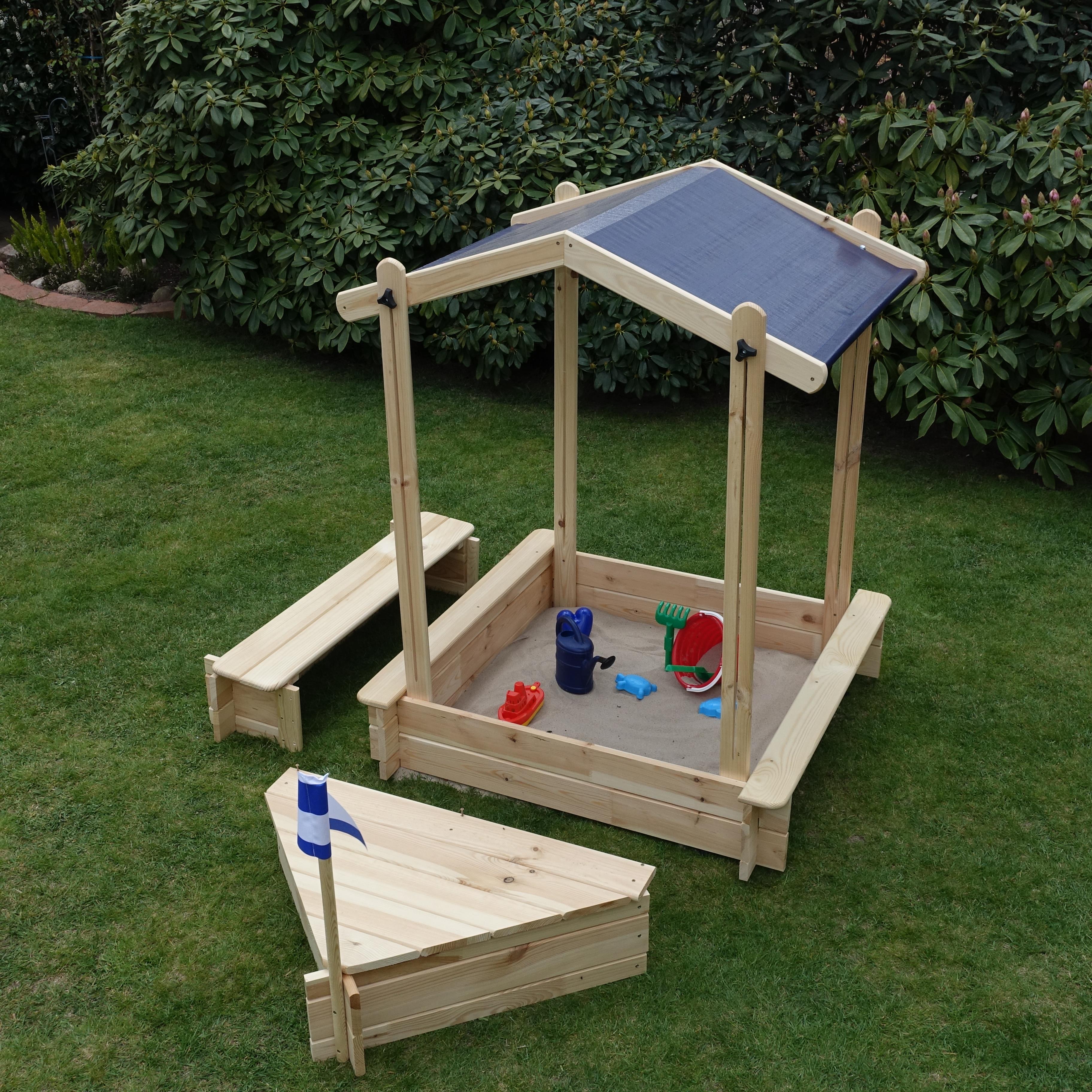 Sandkasten Peter 100x100x132,5 cm - inkl. Sitzbox + Bugbox Kiefer unbehandelt