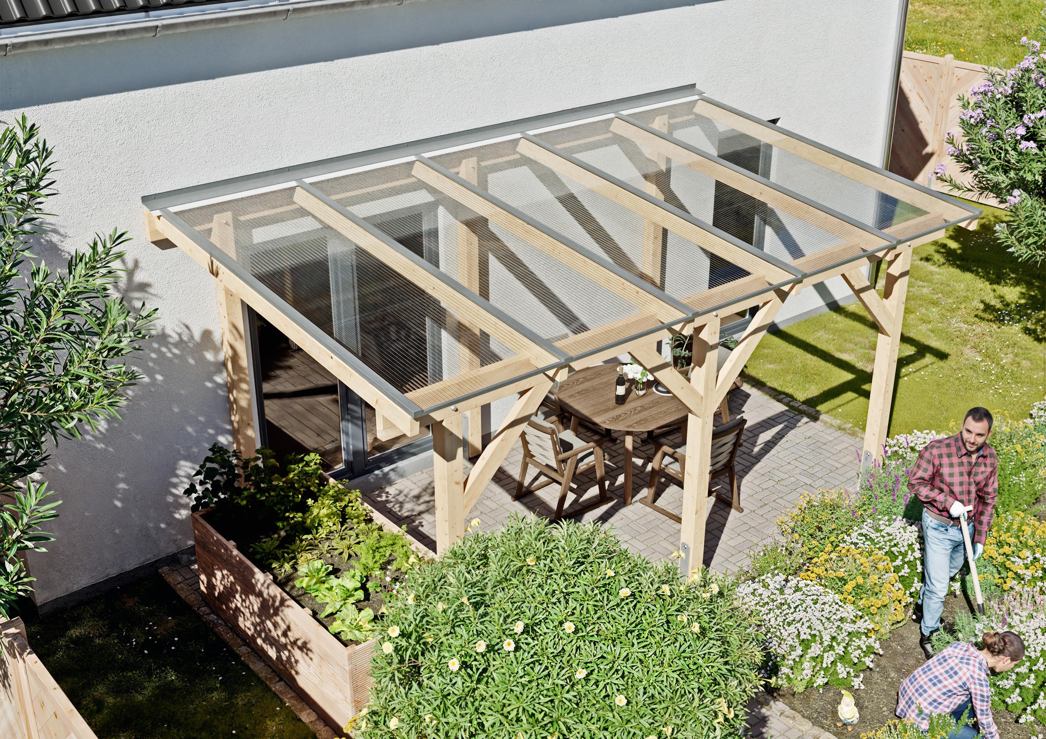 Terrassendach Idaho II 5,10x3,00 m - inklusiv widerstandsfähigem Polycarbonat klar