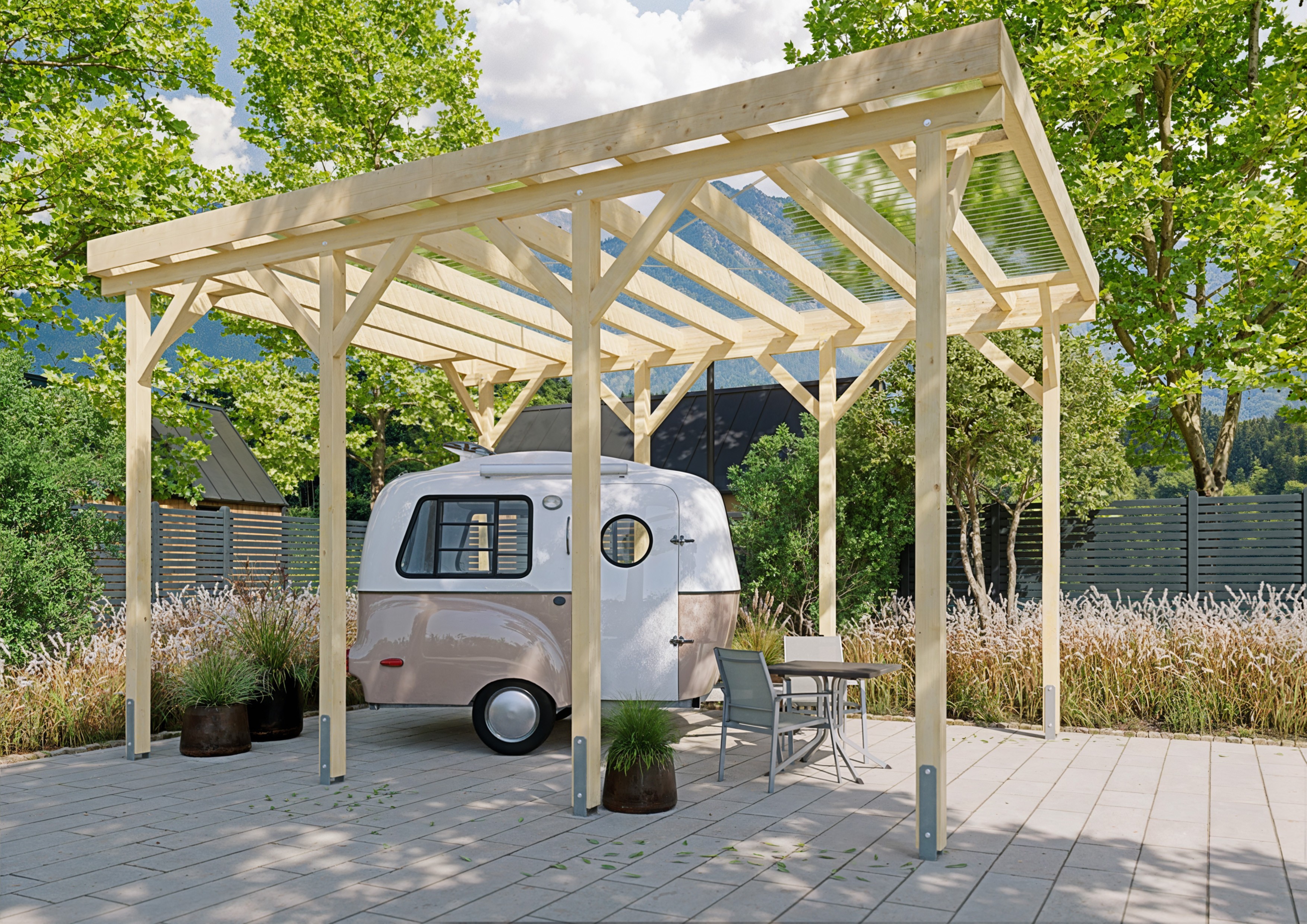 Wohnmobil-Carport Columbus II 4,57x6,50 m - inklusive umweltfreundlichen PET-Platten