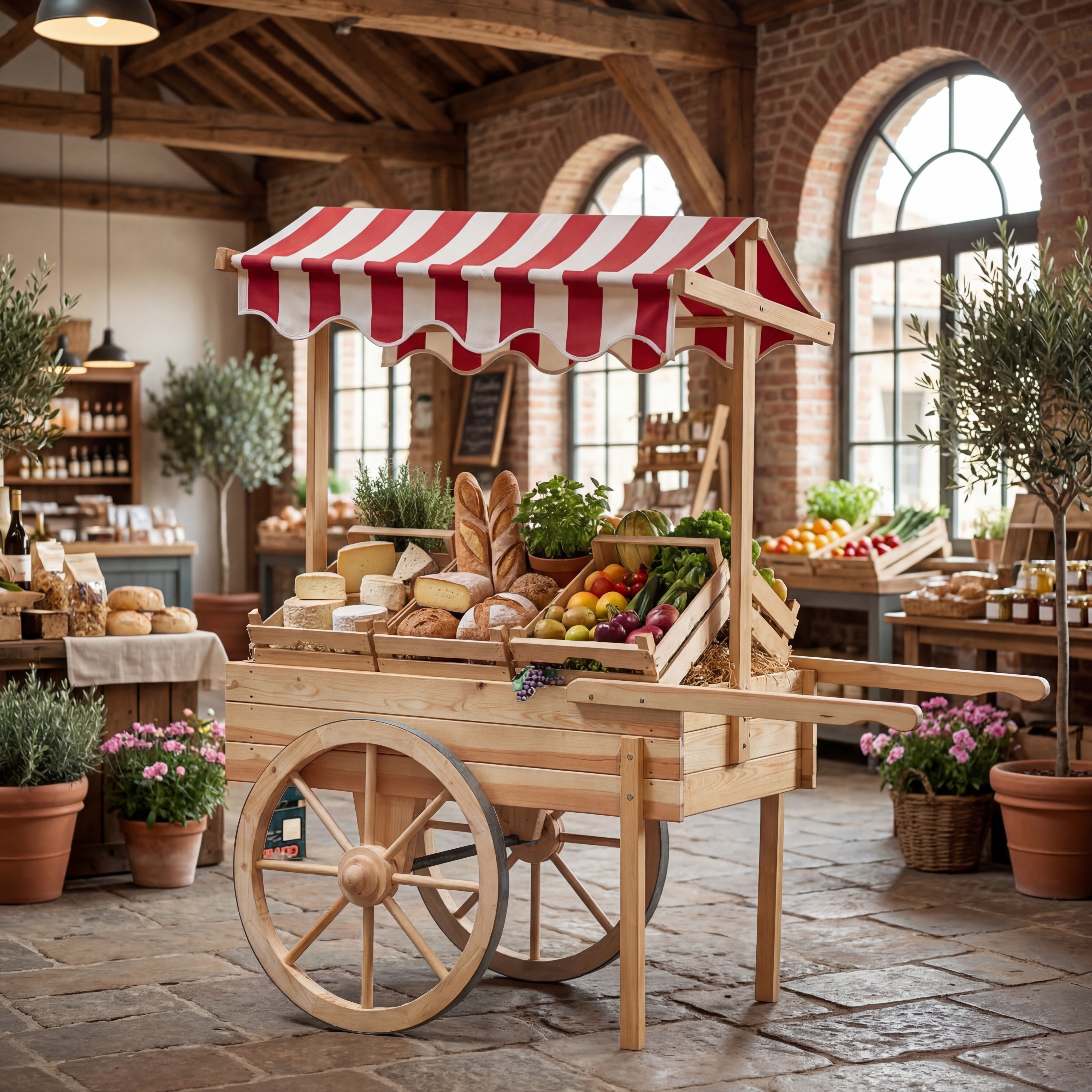Marktwagen 173x82x80 cm - inkl. Baldachin weiß/rot Kiefer unbehandelt