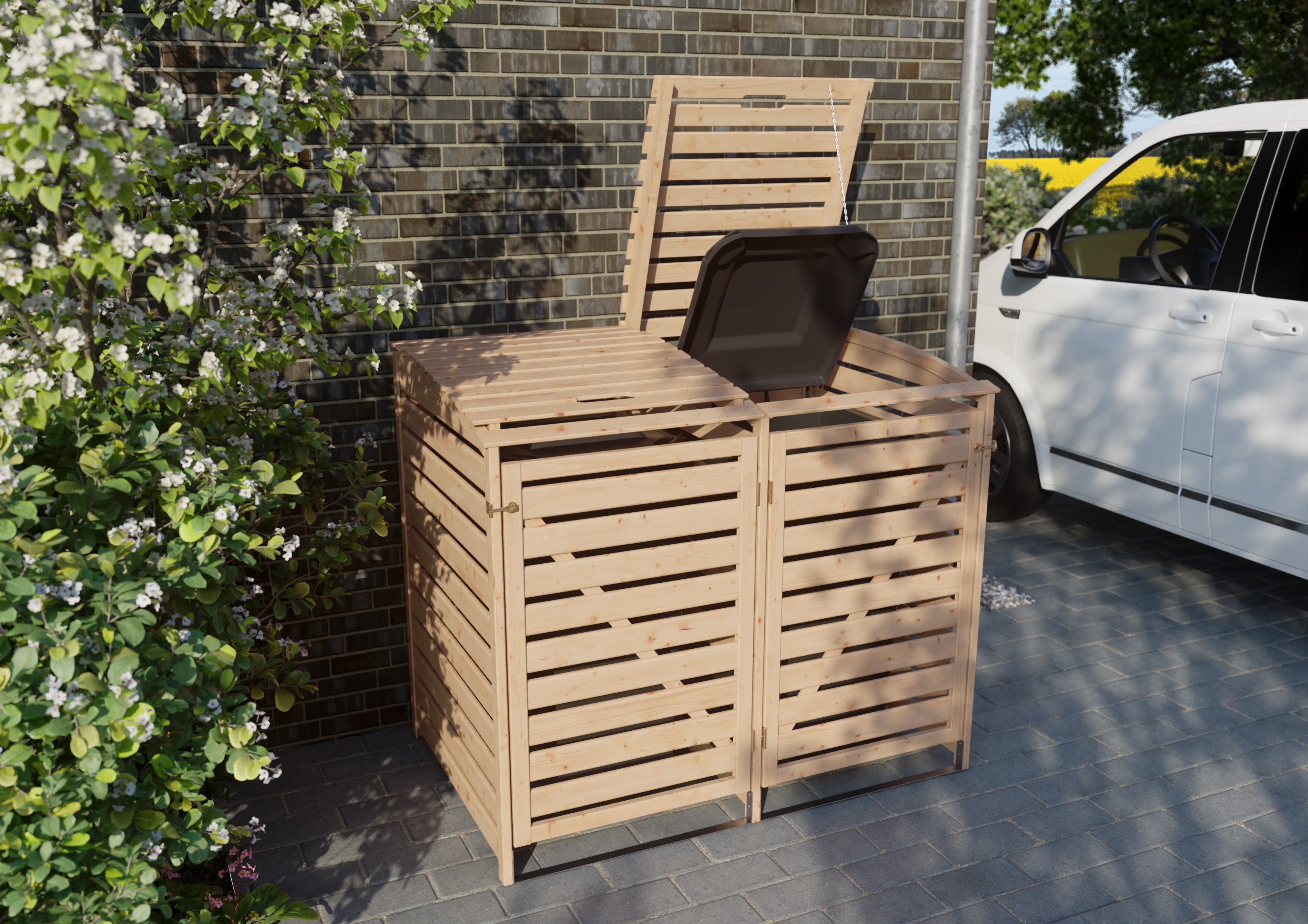 Mülltonnenbox Typ 1 - 2 Tonnen 92x148x122 cm Lärche unbehandelt