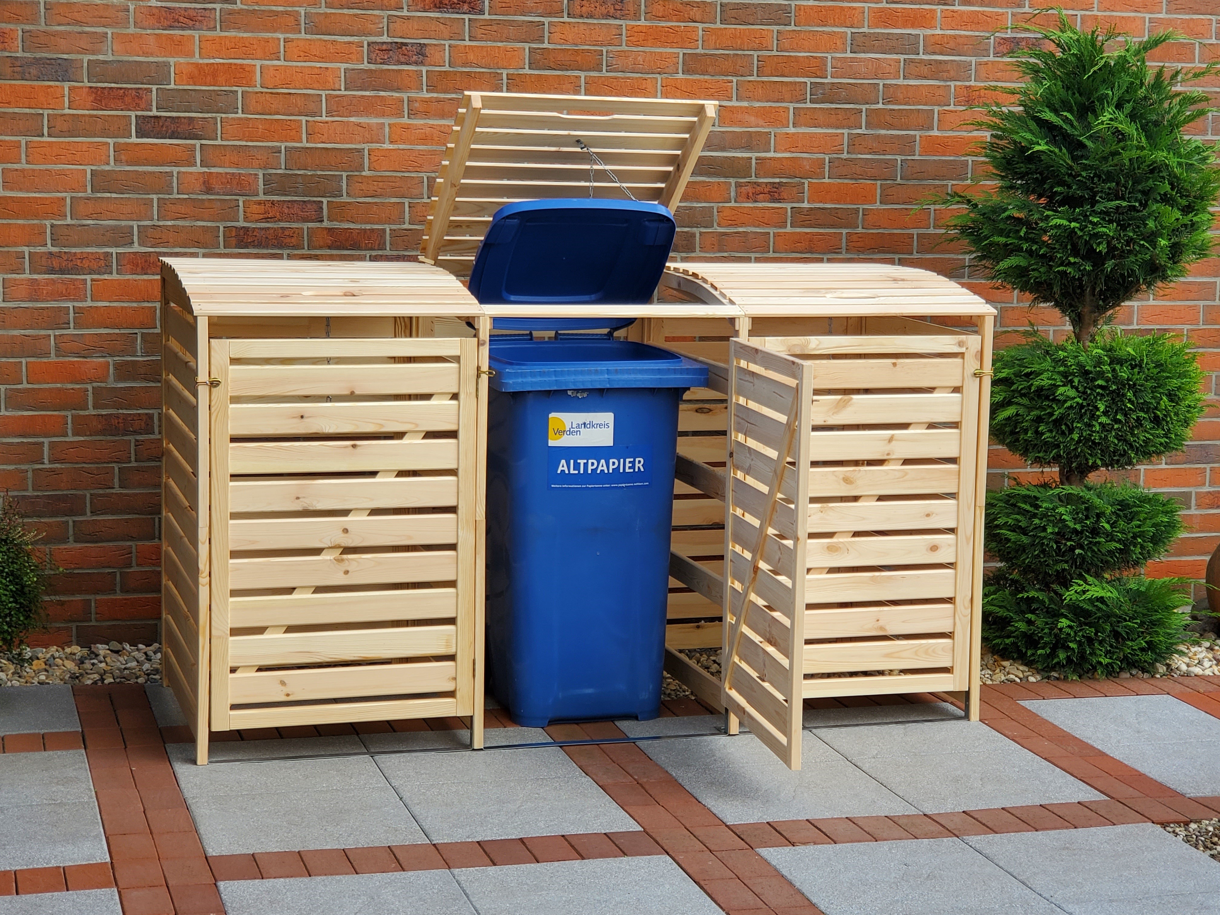 Mülltonnenbox 3 Tonnen 92x219x122 cm Kiefer unbehandelt