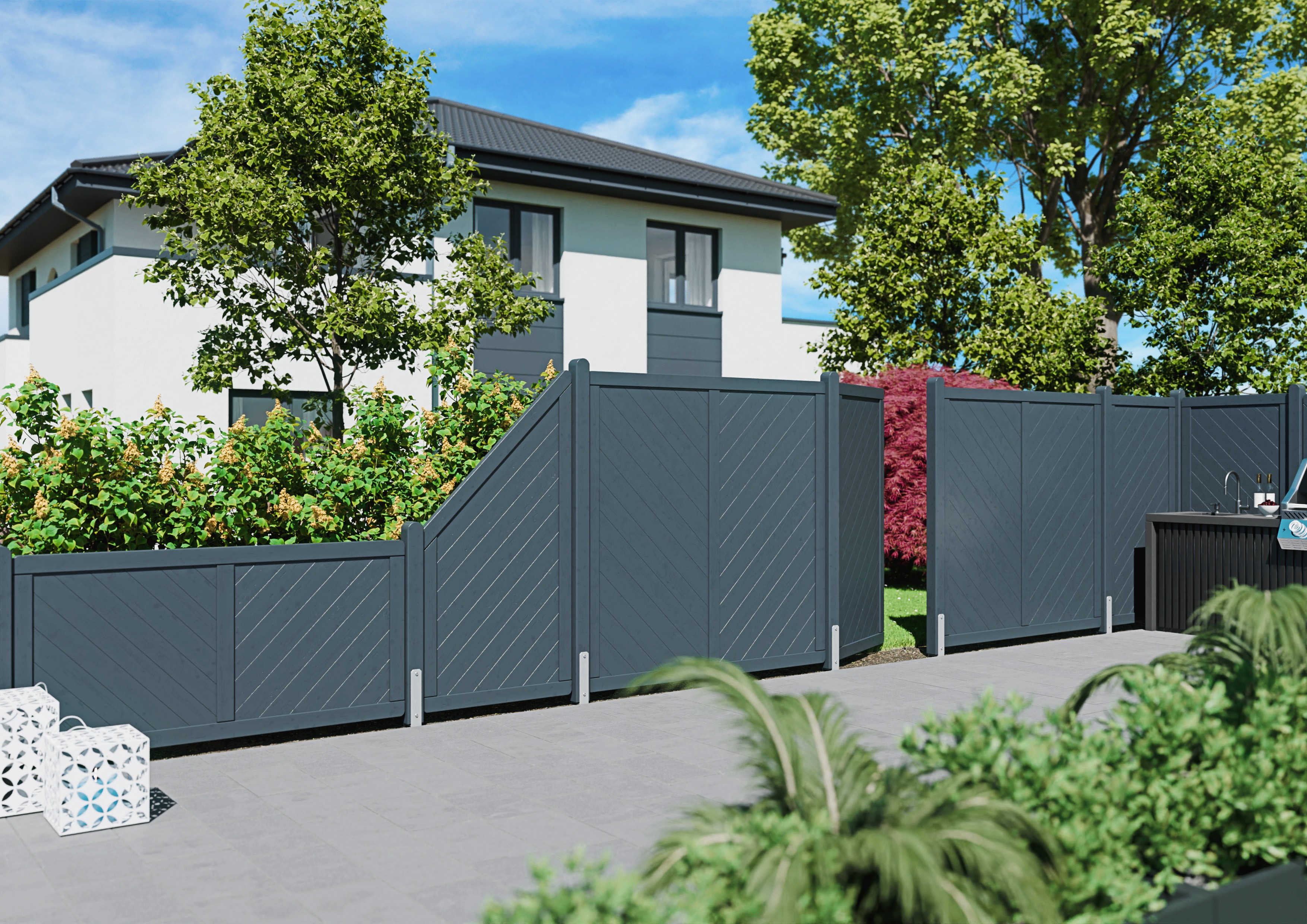 Massivzaun geschlossen 180x180 cm Fichte anthrazit
