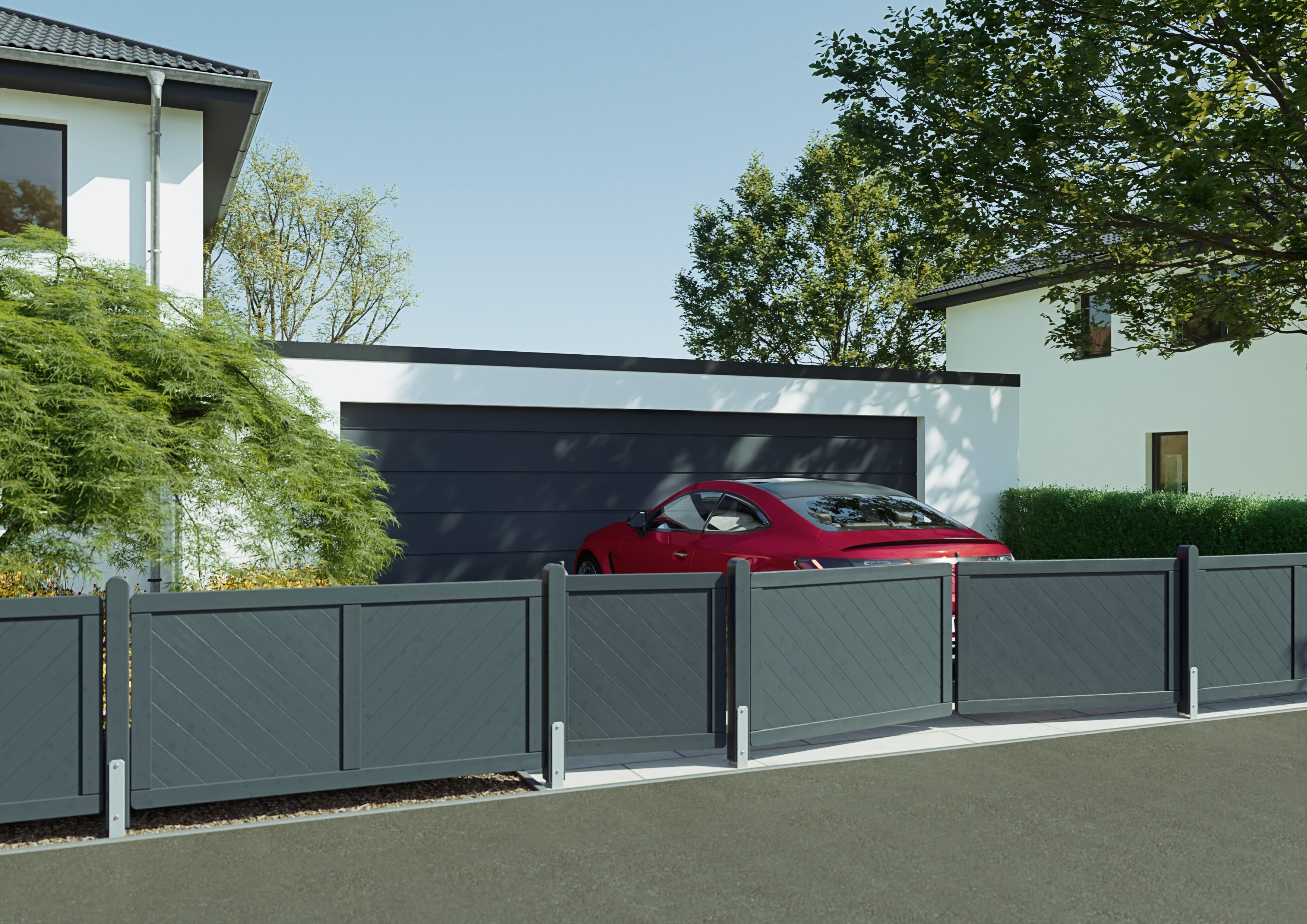 Massivzaun Doppeltor geschlossen 300x90 cm Fichte anthrazit