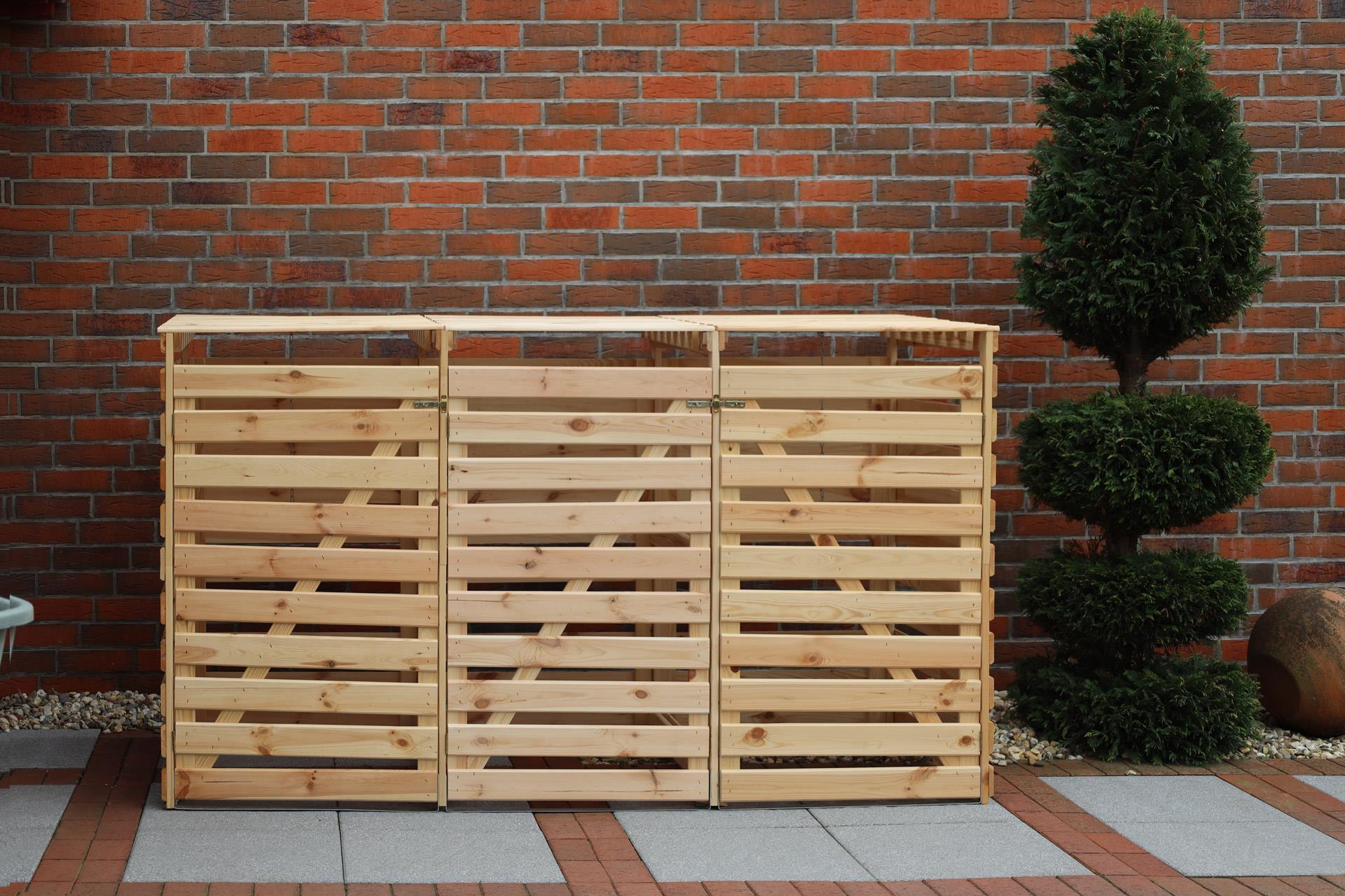 Mülltonnenbox Typ 2 - 3 Tonnen 92x219x122 cm Lärche unbehandelt