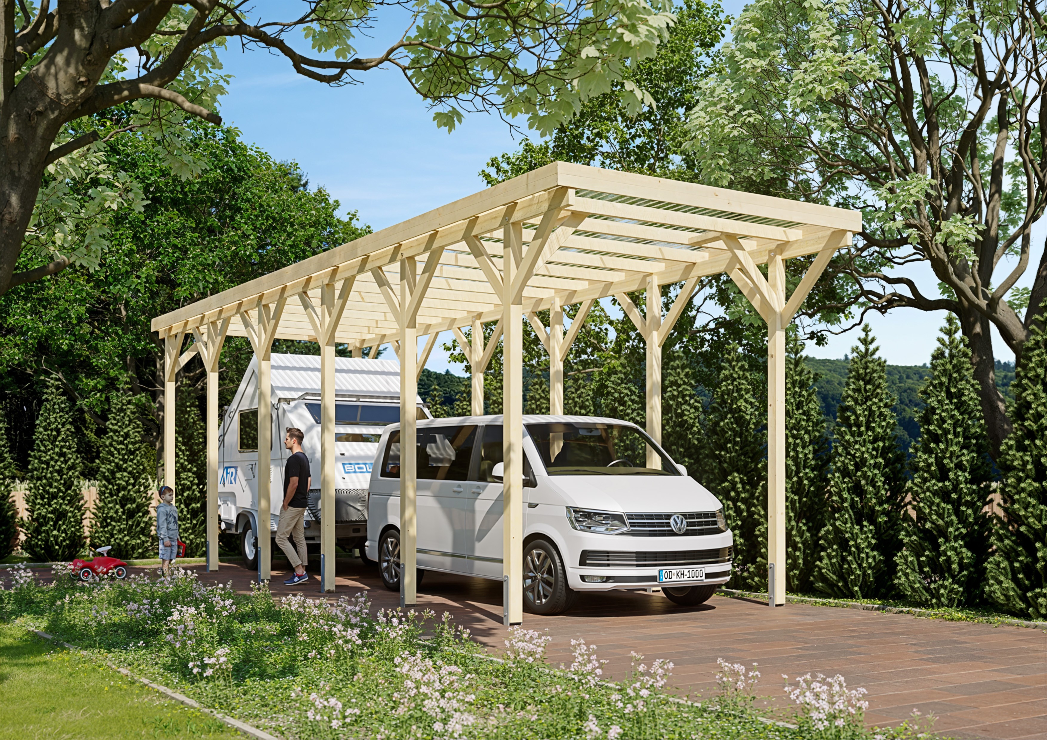 Wohnmobil-Carport Malibu IV 3,44x11,00 m - inklusive hochwertigem Stahltrapez