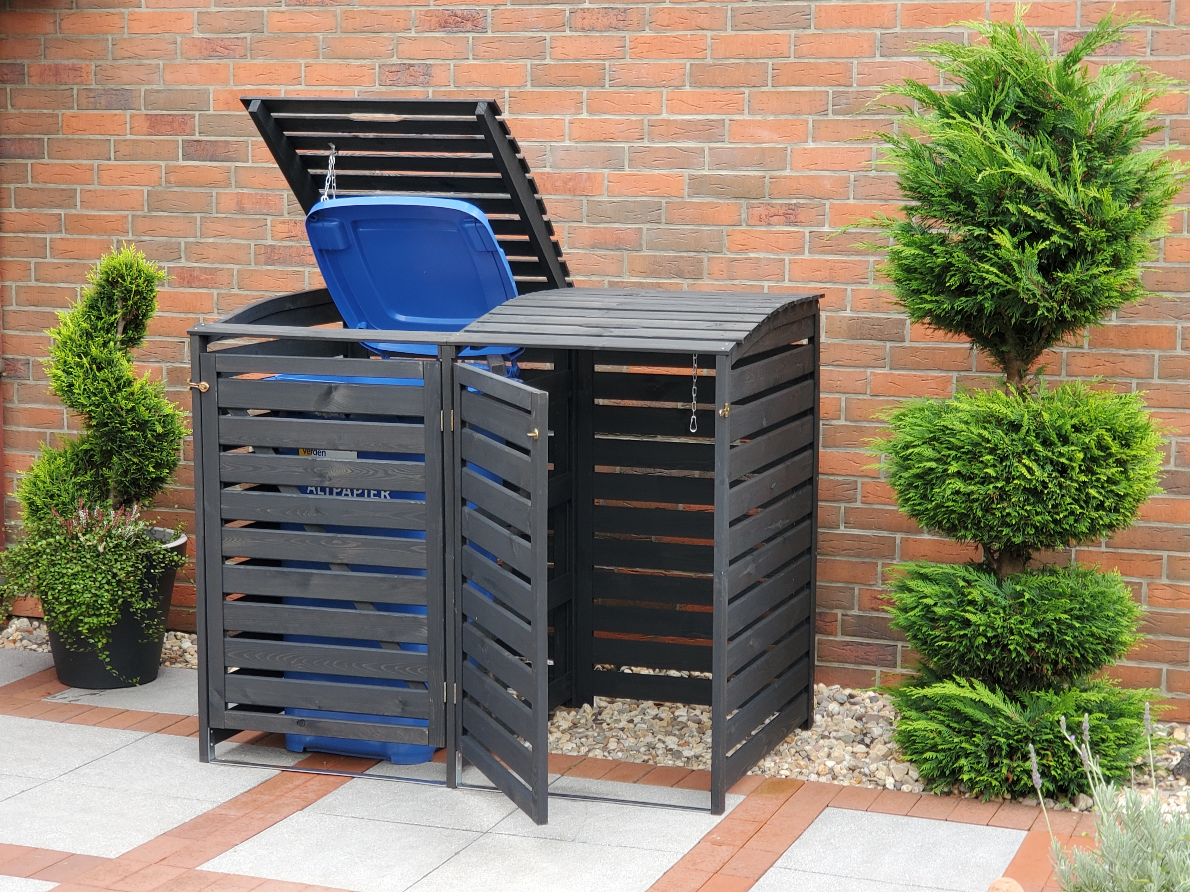 Mülltonnenbox 2 Tonnen 92x148x122 cm Kiefer anthrazit