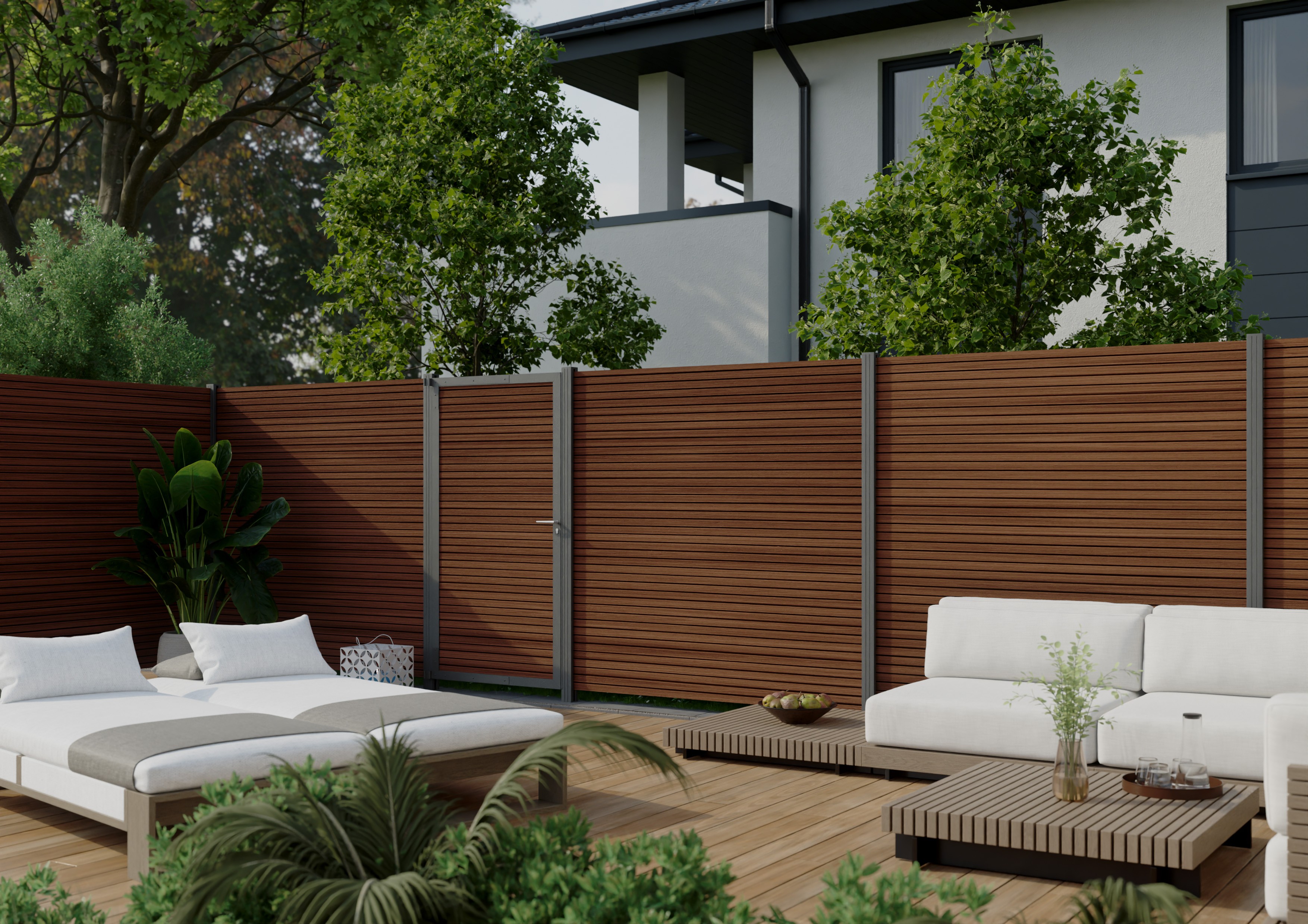 Steckzaun Füllung Santa Ana VII dunkelbraun Horizontal - inklusive Abdeckprofil