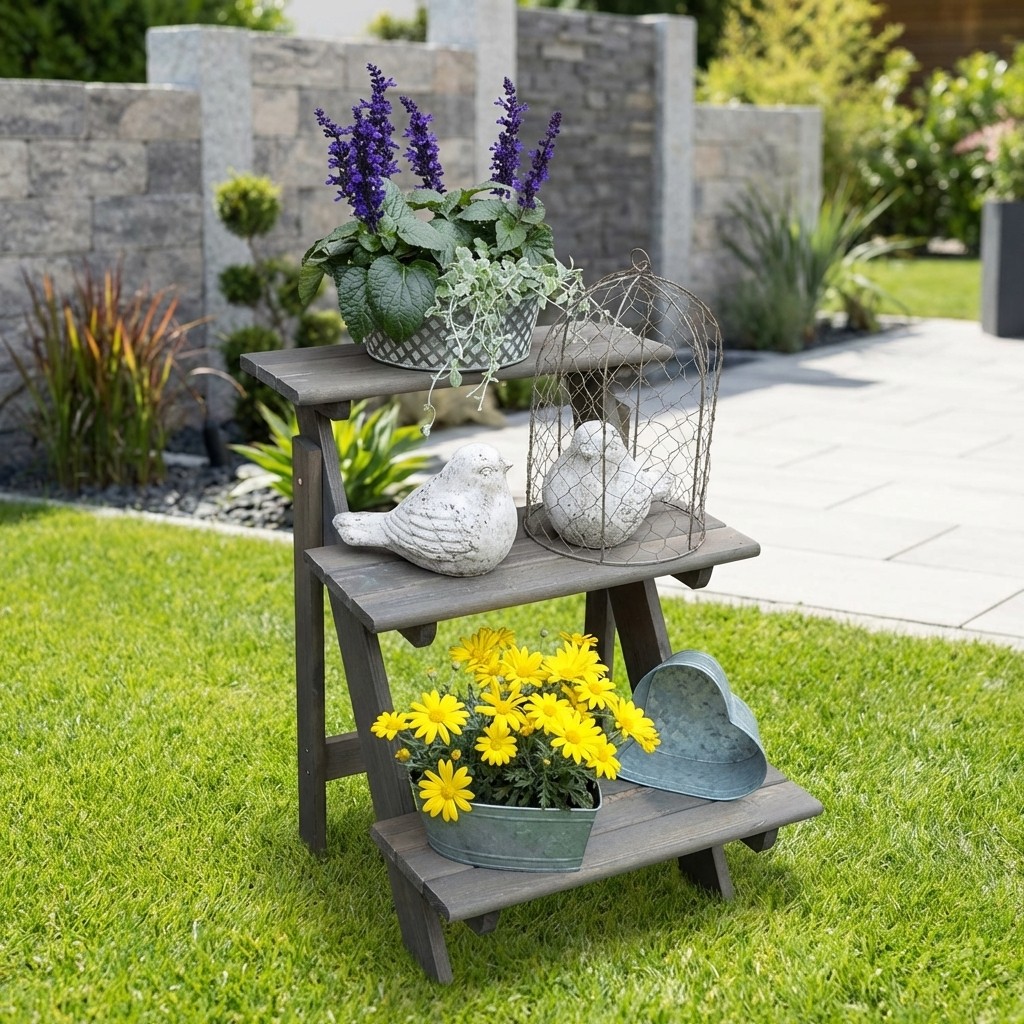 Blumentreppe 50x60x56 cm Kiefer grau