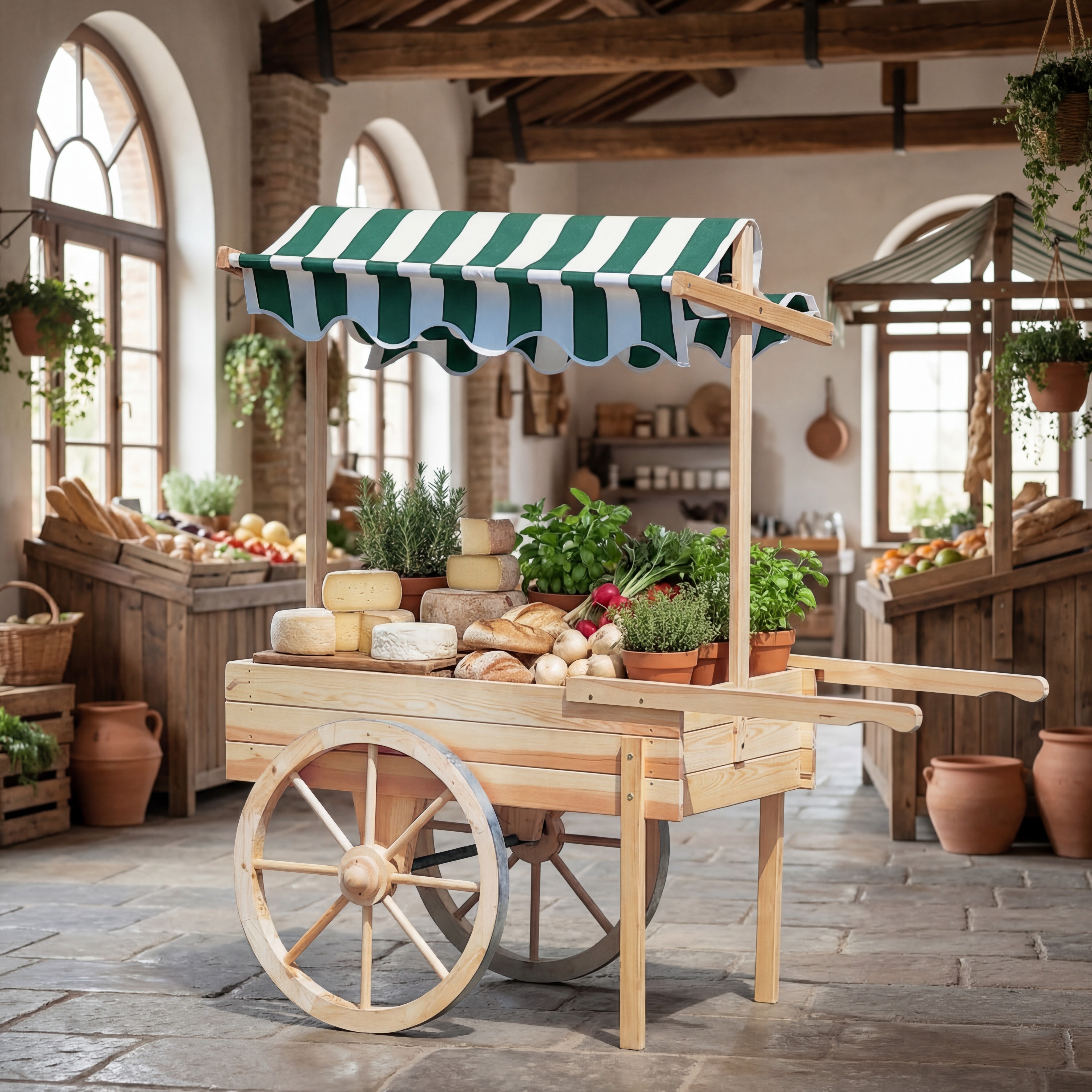 Marktwagen 173x82x80 cm - inkl. Baldachin weiß/grün Kiefer unbehandelt